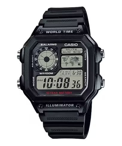 Casio Watch Digital World Time Illuminator Black AE-1200WH - 1AVDF-GR8 Sunglasses