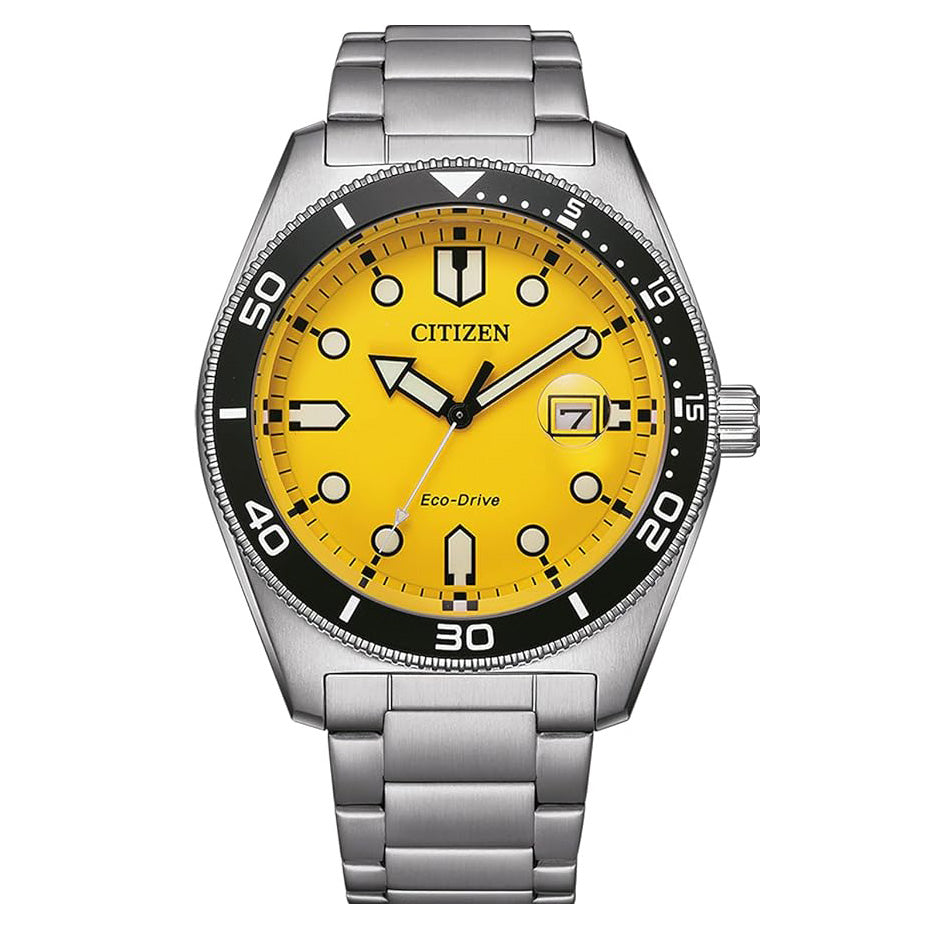 Citizen Men's Watch Eco-Drive Sport Yellow Silver AW1760-81Z-GR8 Sunglasses