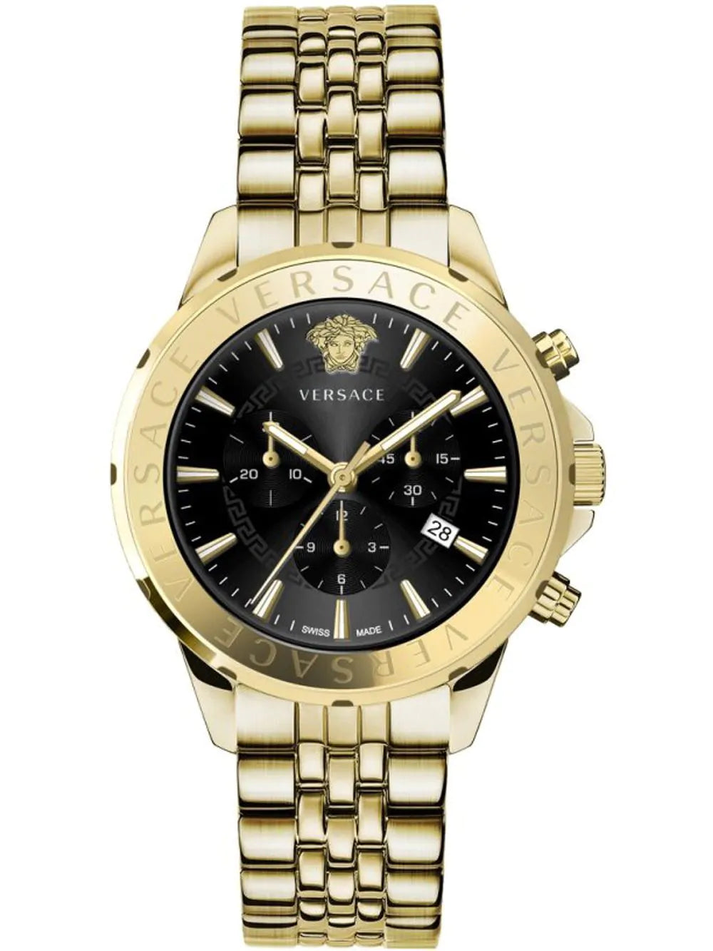 Versace Men's Watch Chrono Signature Black Gold Bracelet VEV602123-GR8 Sunglasses
