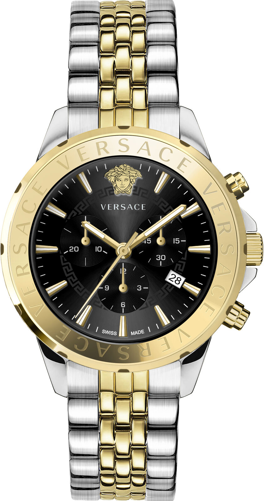 Versace Men's Watch Chrono Signature Black Two-Tone Bracelet VEV602223-GR8 Sunglasses