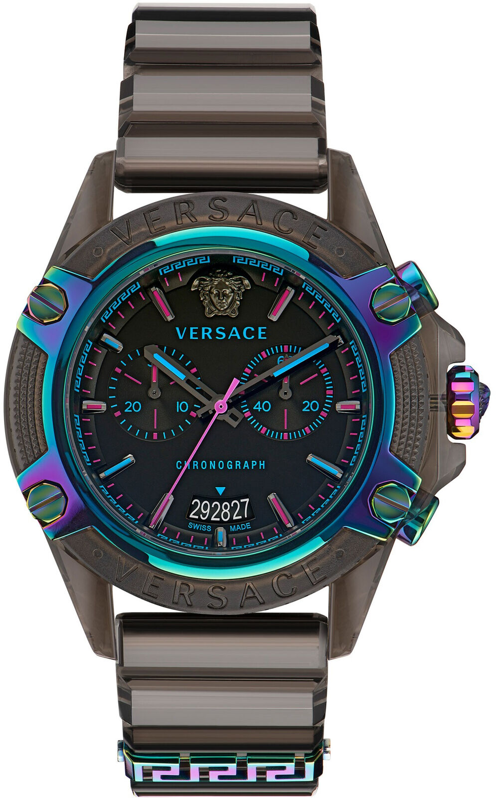 Versace Unisex Watch Chronograph Active Black VEZ701022-GR8 Sunglasses