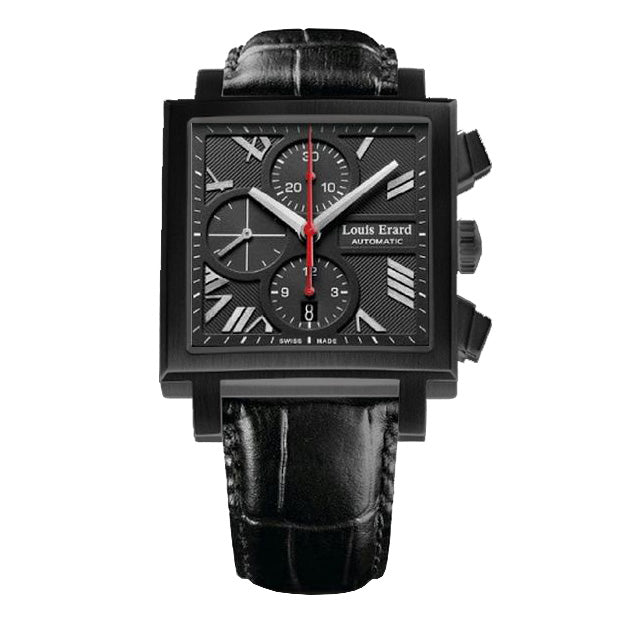 Louis Erard Watch Men's Black PVD Square Automatic Chronograph 77504AN