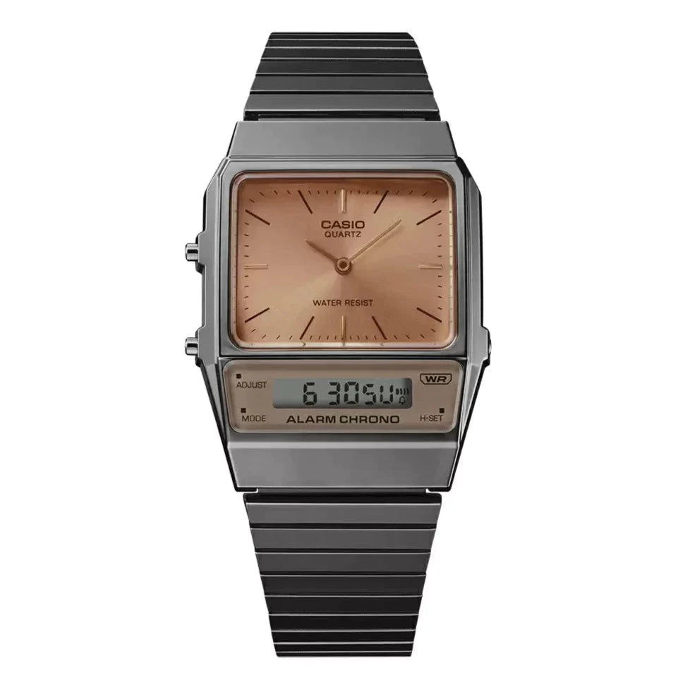 Casio Watch Vintage IP Grey Dual Time Steel Flat Link AQ-800ECGG-4ADF-GR8 Sunglasses