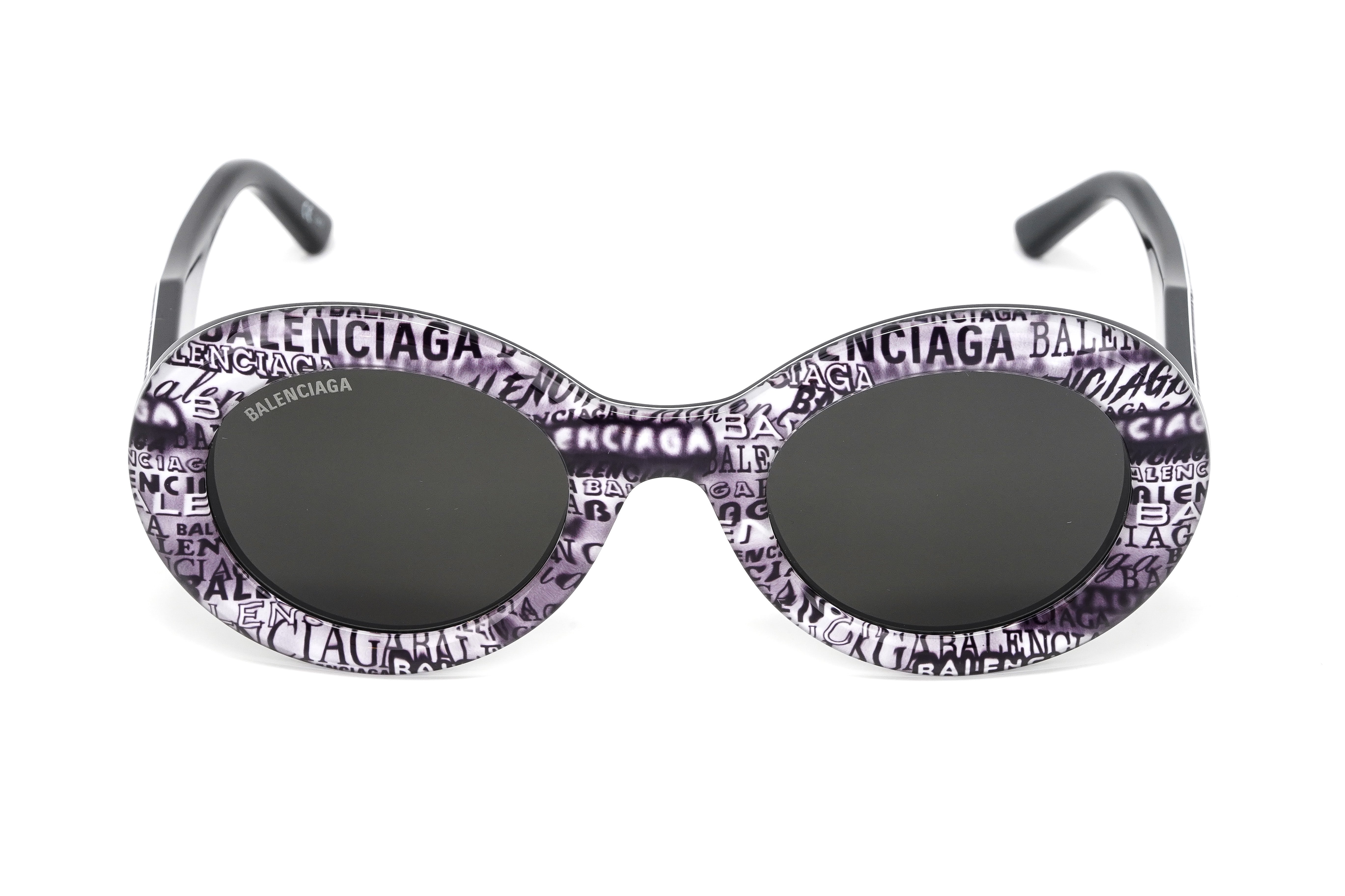 Balenciaga Women's Sunglasses Oval Logo Black/Clear BB0074S-004 50-GR8 Sunglasses