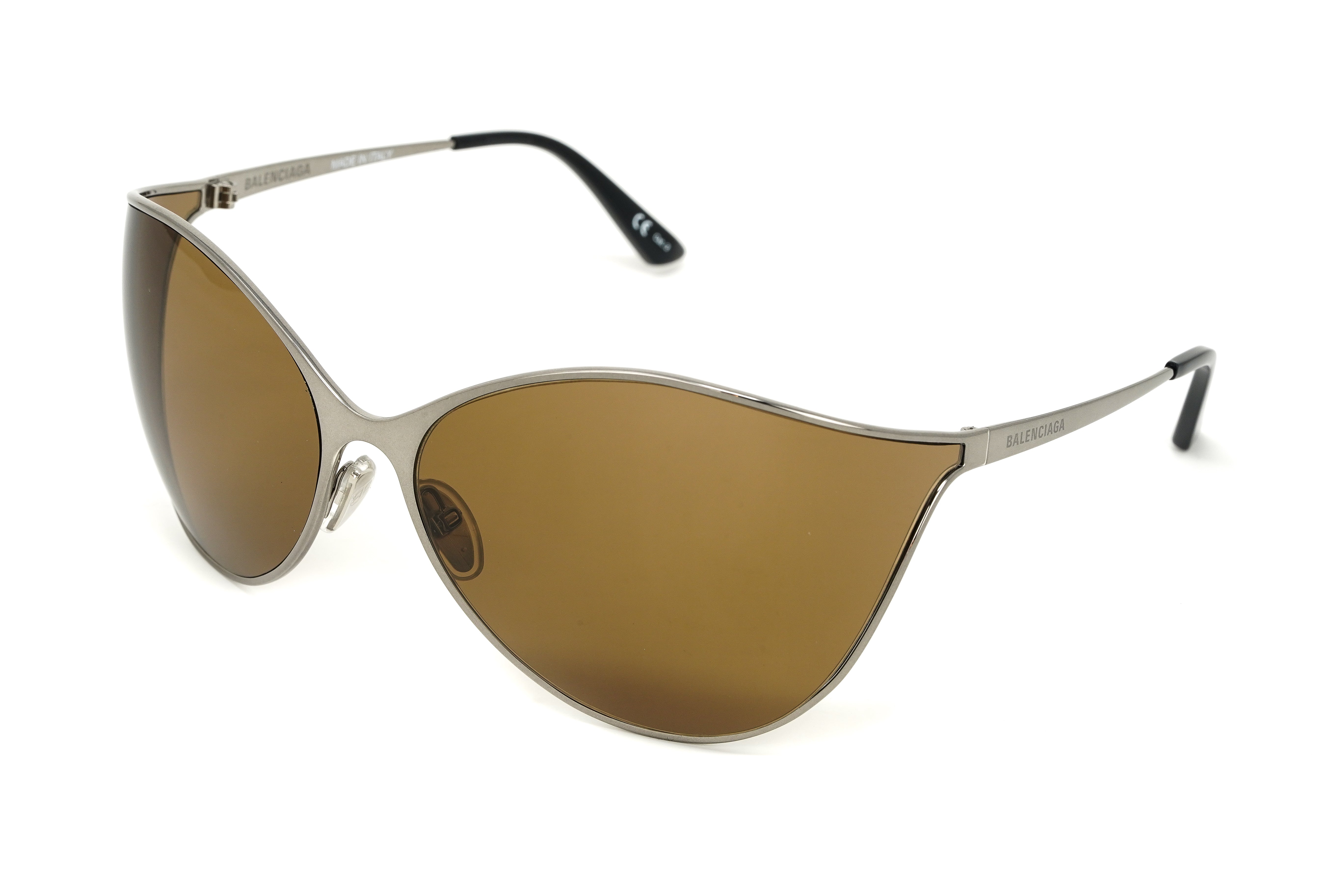 Balenciaga Women's Sunglasses Oversized Cat Eye Ruthenium Brown BB0137S-003 77-GR8 Sunglasses