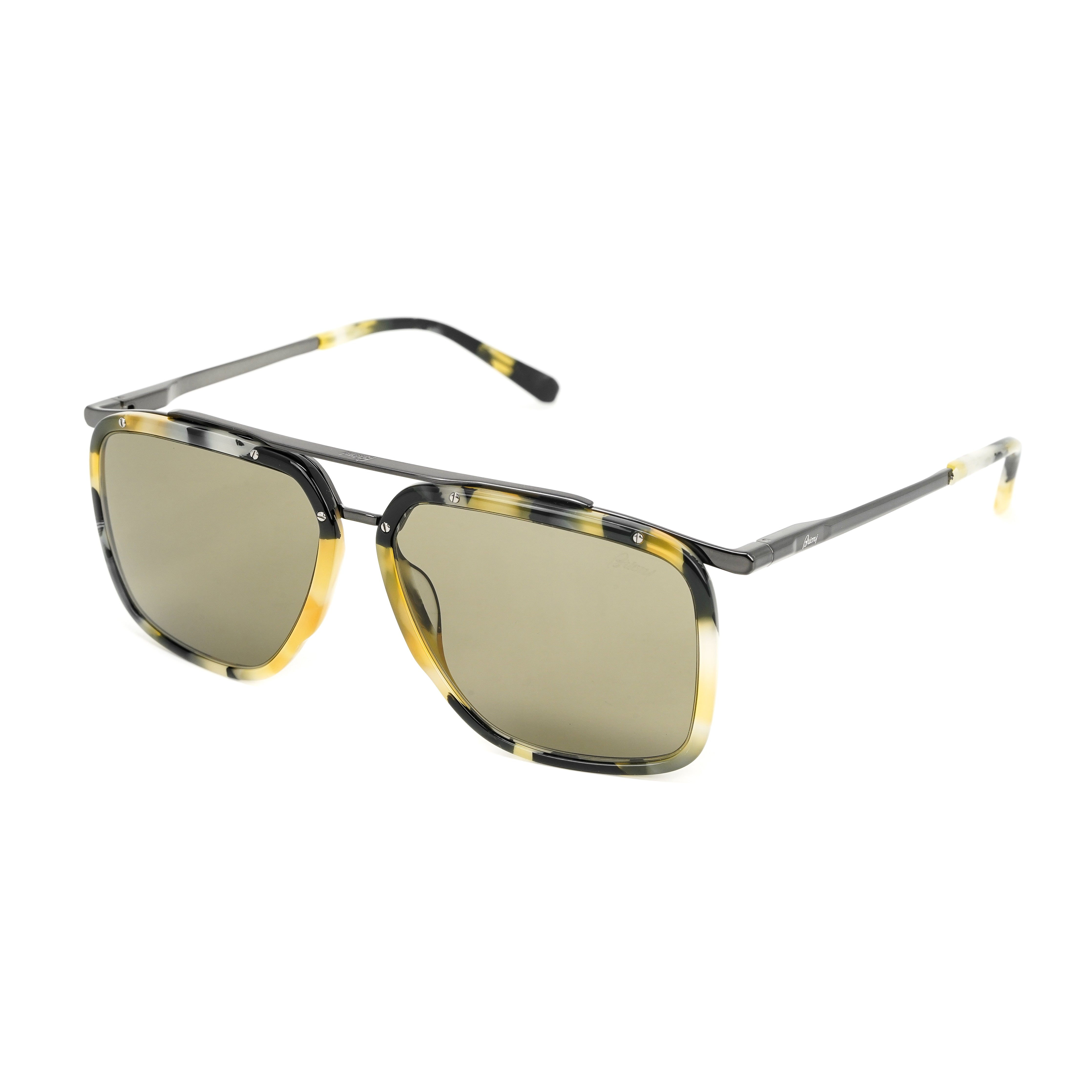 Brioni Men's Sunglasses Rectangular Pilot Havana/Ruthen/Brown BR0083S-004-GR8 Sunglasses