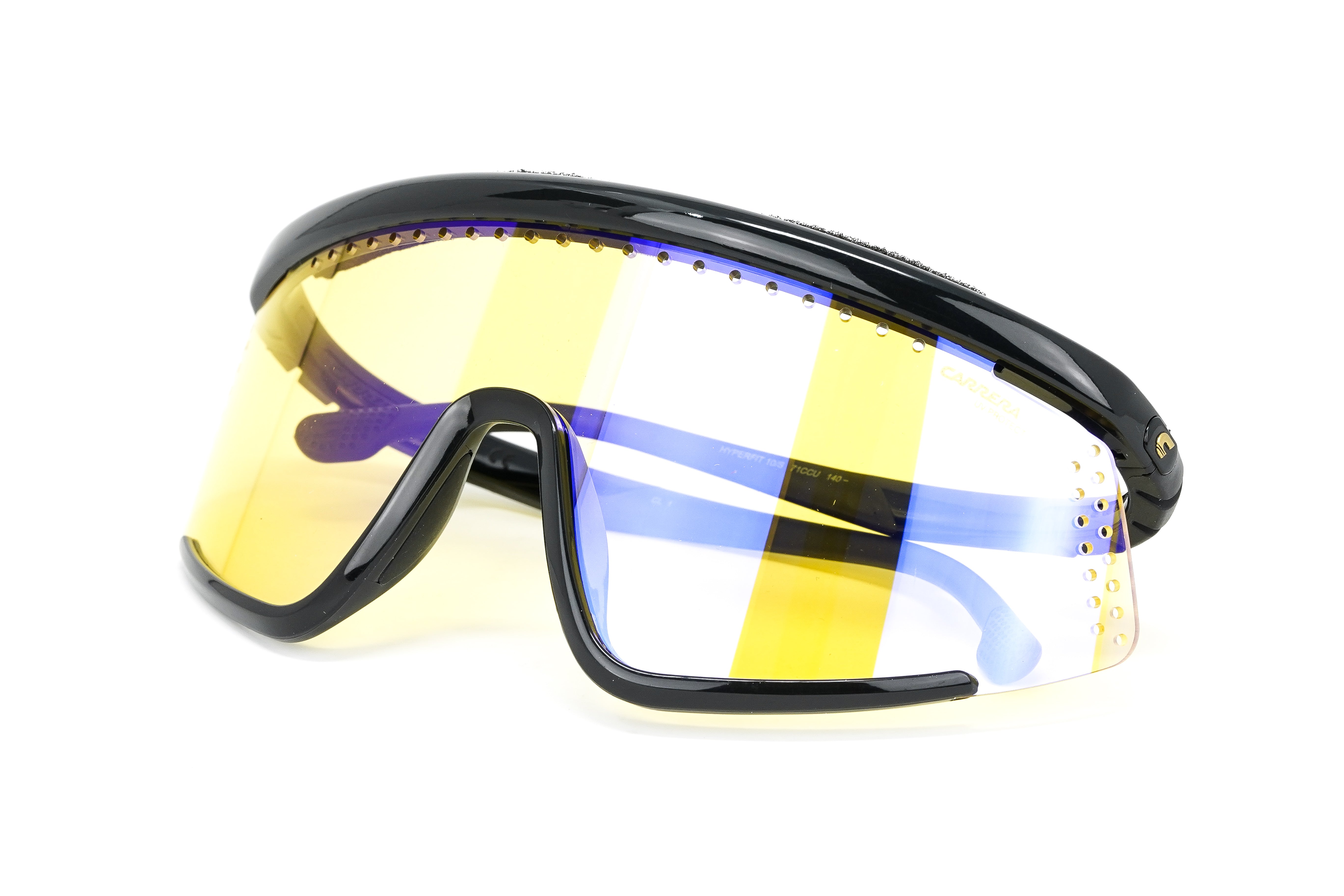 Carrera Unisex Sunglasses Shield Wap-Around Black/Yellow HYPERFIT 10/S 71C-GR8 Sunglasses