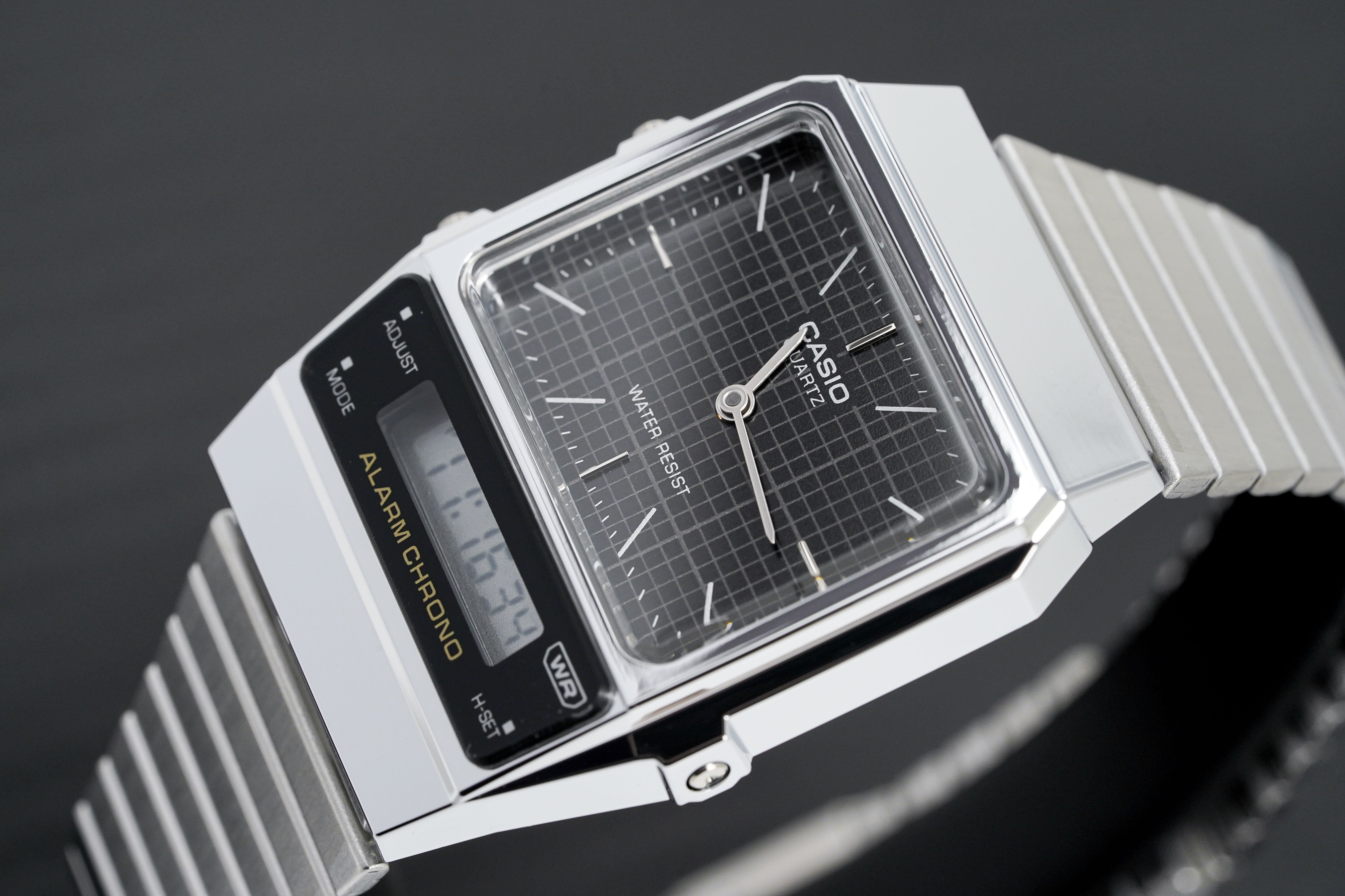 Casio Watch Vintage Dual Time Black Steel Flat Link AQ-800E-1ADF-GR8 Sunglasses