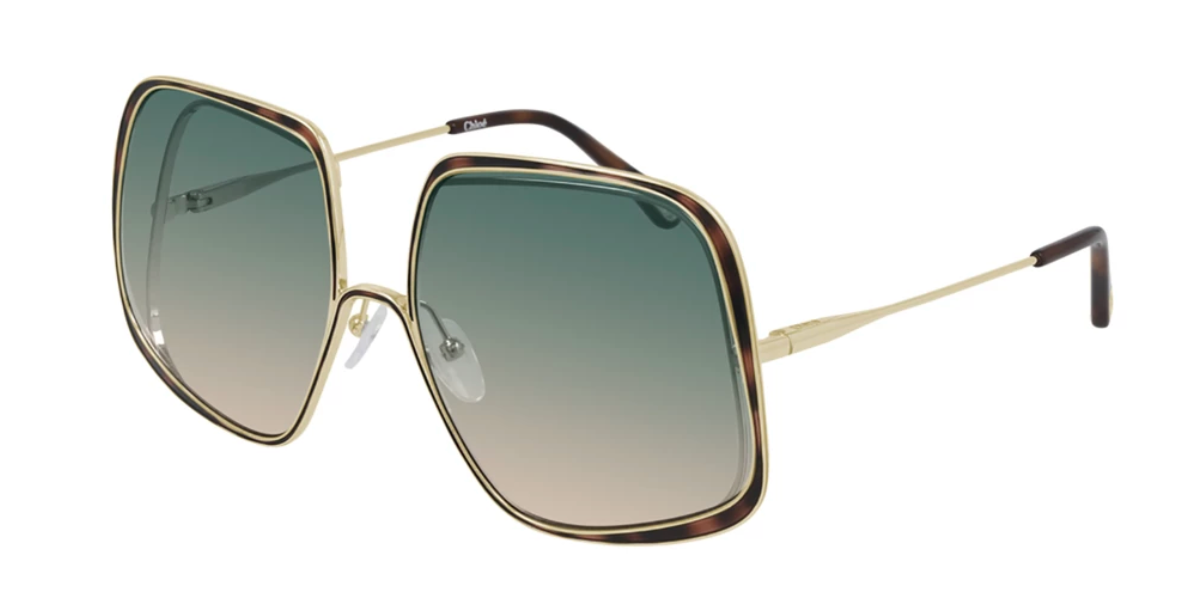 Chloé Women's Sunglasses Hanah Oversized Square Tortoise/Green CH0035S-004 62-GR8 Sunglasses