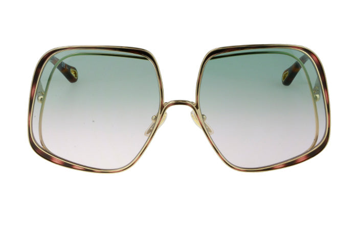 Chloé Women's Sunglasses Hanah Oversized Square Tortoise/Green CH0035S-004 62-GR8 Sunglasses