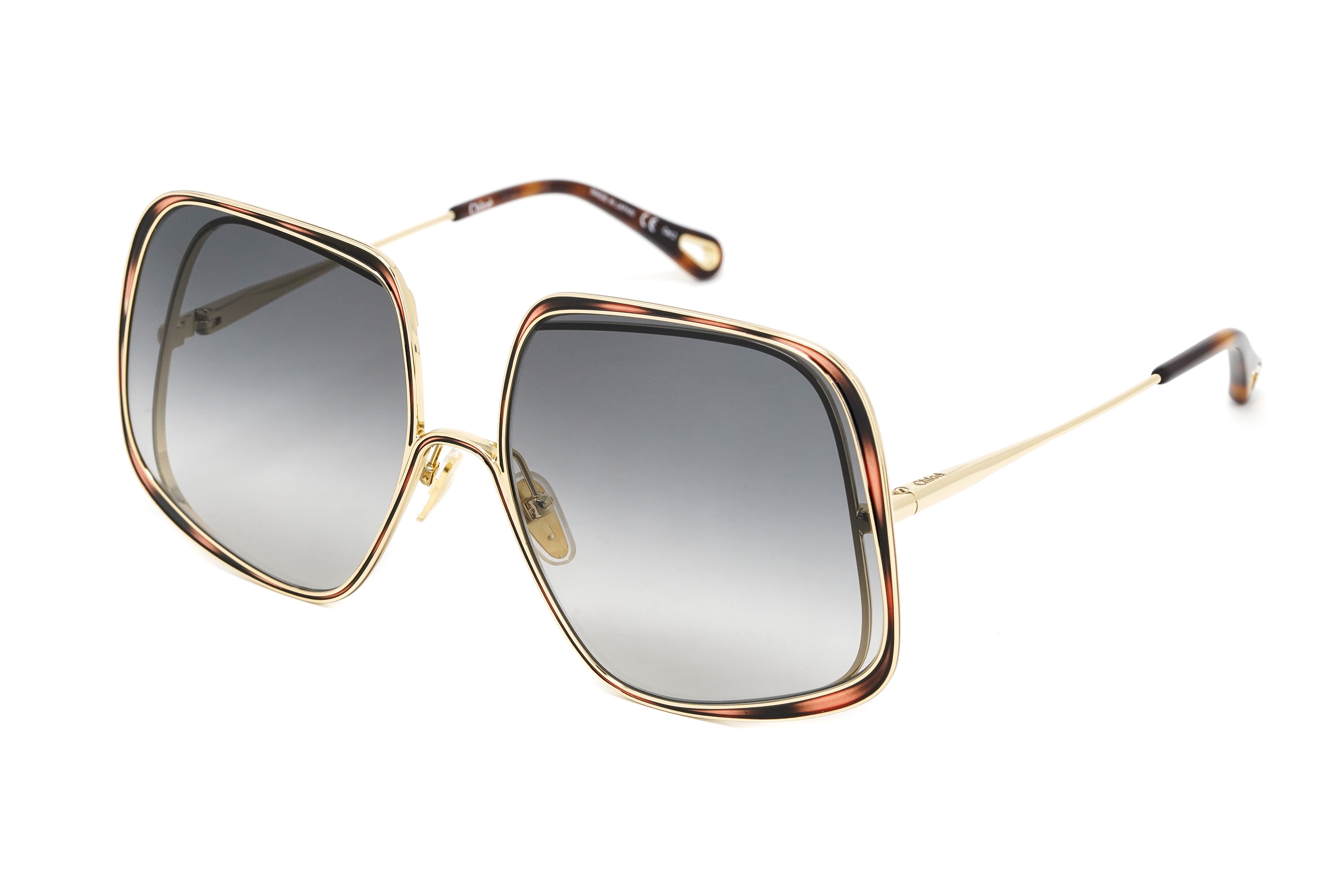 Chloé Women's Sunglasses Hanah Oversized Square Tortoise/Gold CH0035S-001 62-GR8 Sunglasses