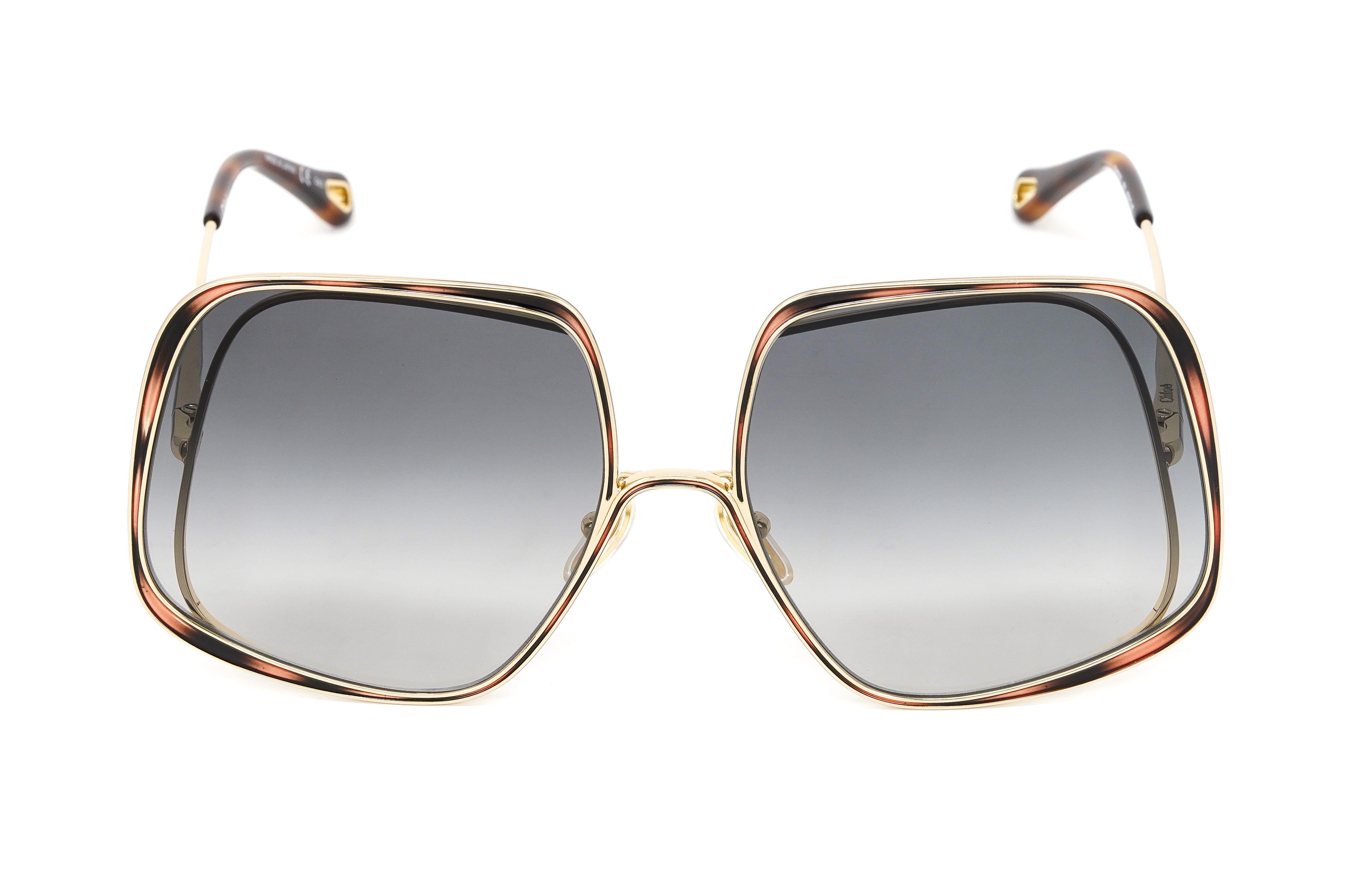 Chloé Women's Sunglasses Hanah Oversized Square Tortoise/Gold CH0035S-001 62-GR8 Sunglasses
