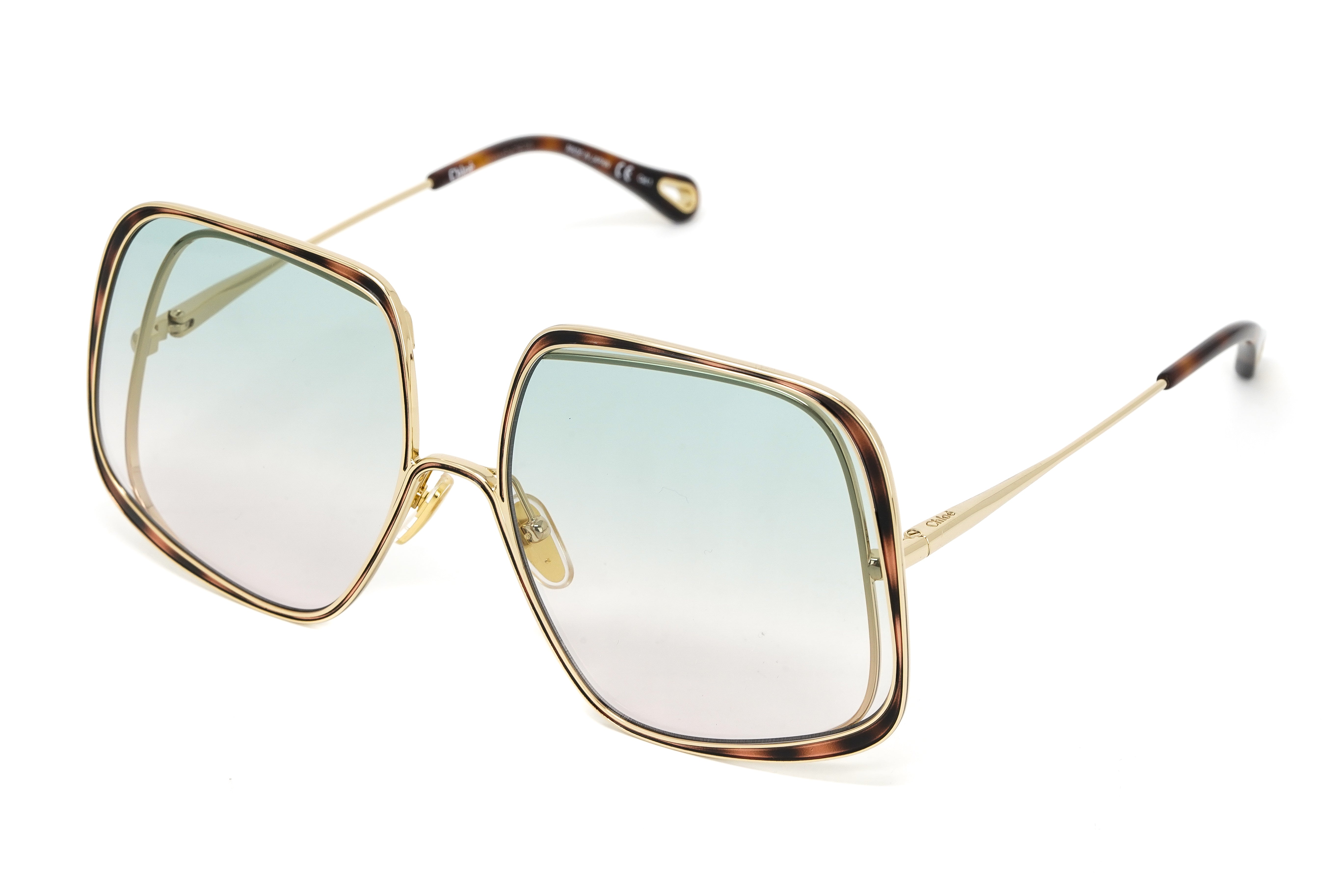Chloé Women's Sunglasses Hanah Oversized Square Tortoise/Green CH0035S-004 62-GR8 Sunglasses