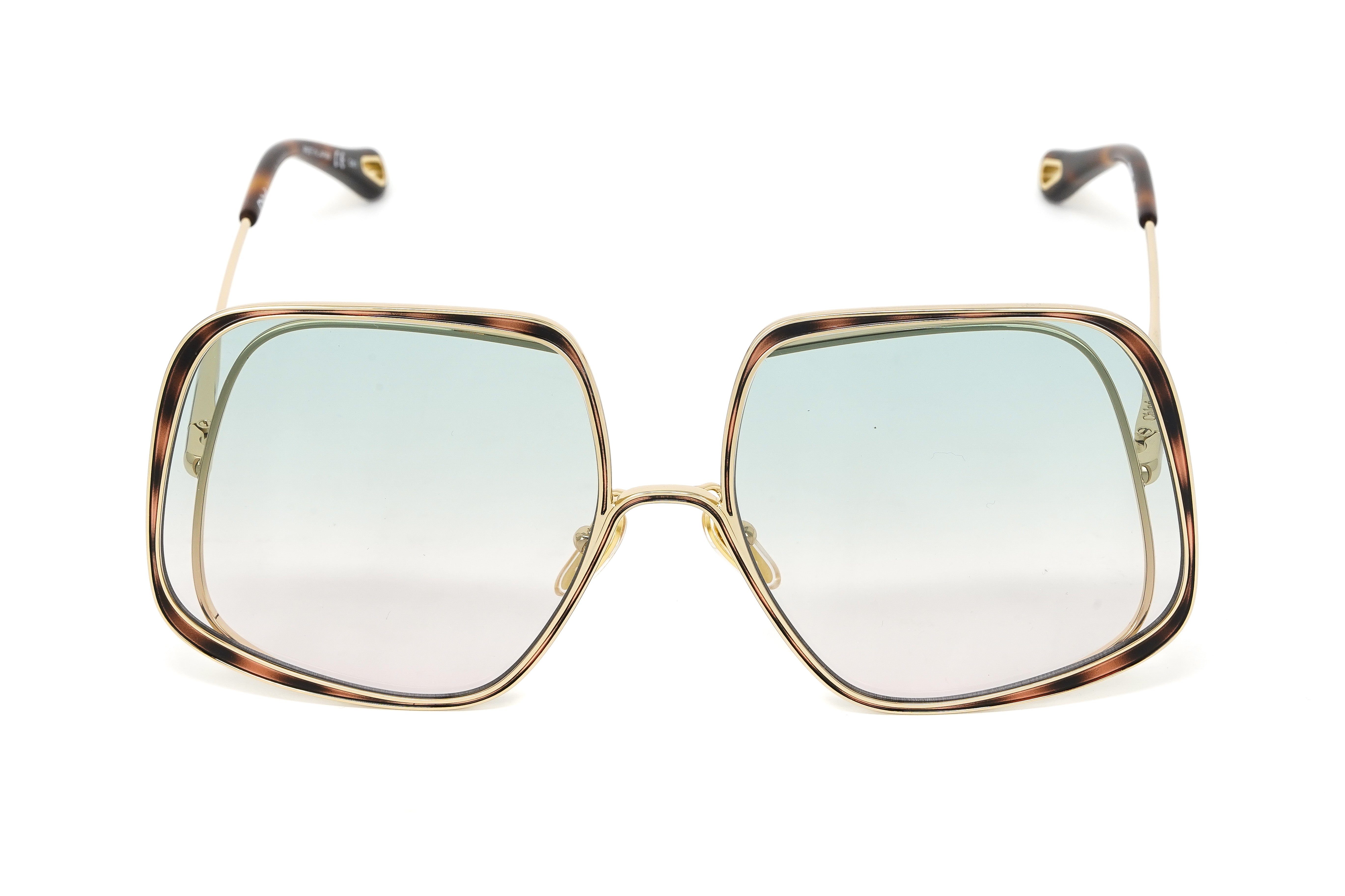 Chloé Women's Sunglasses Hanah Oversized Square Tortoise/Green CH0035S-004 62-GR8 Sunglasses