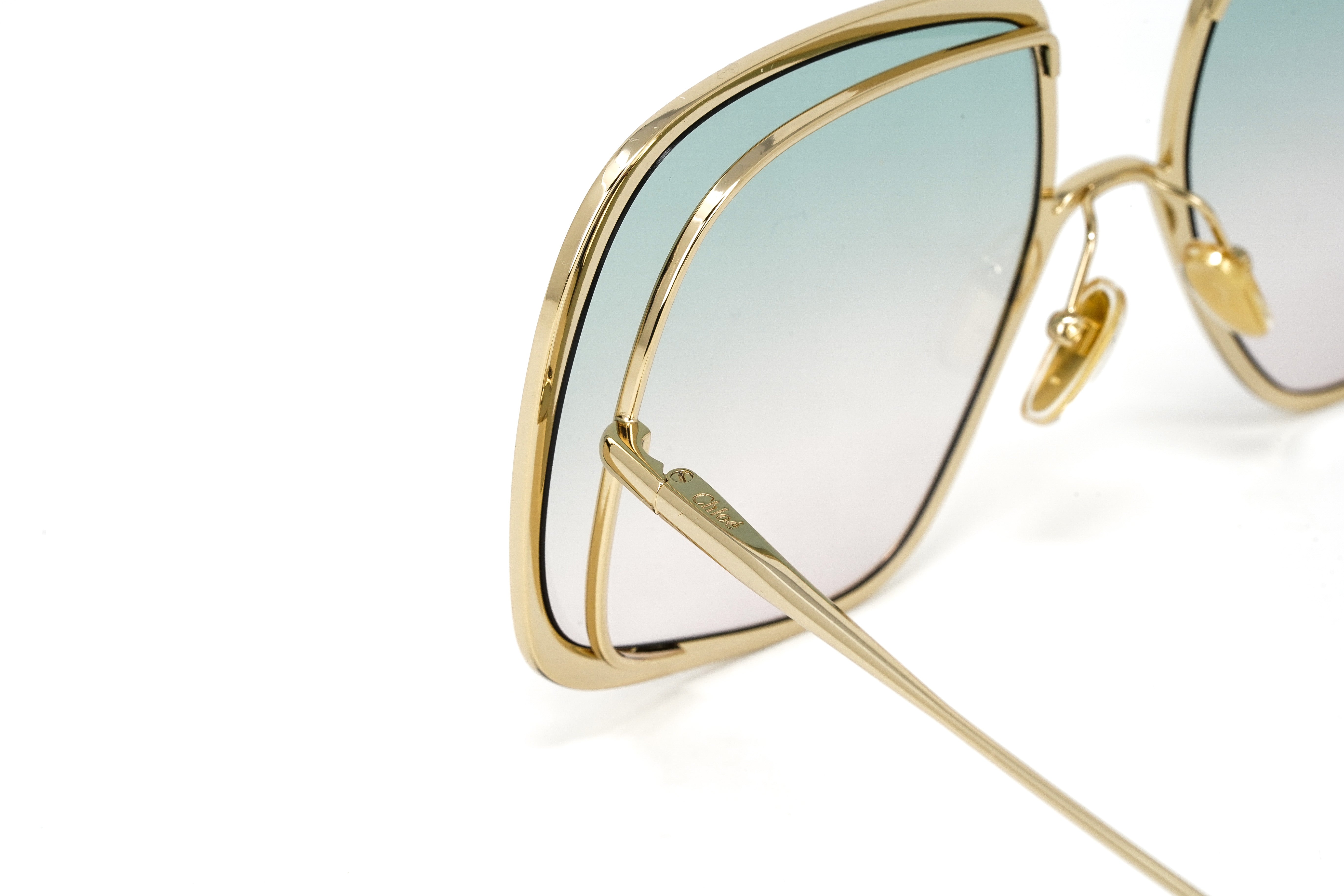 Chloé Women's Sunglasses Hanah Oversized Square Tortoise/Green CH0035S-004 62-GR8 Sunglasses