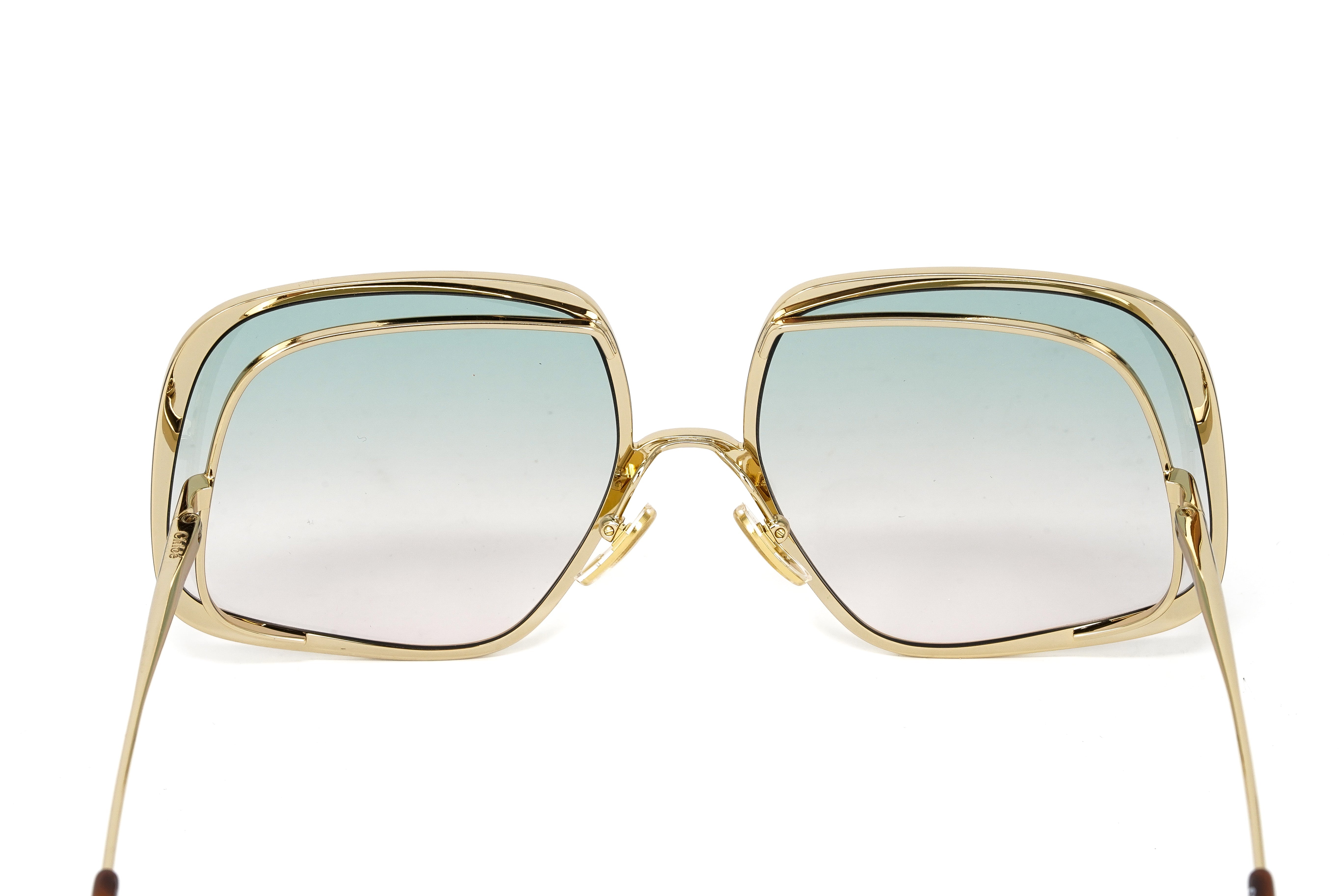 Chloé Women's Sunglasses Hanah Oversized Square Tortoise/Green CH0035S-004 62-GR8 Sunglasses