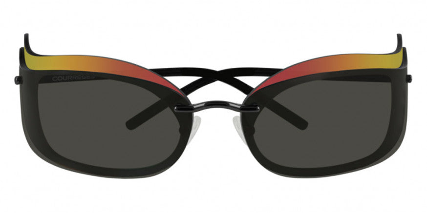 Courrèges Women's Sunglasses Cat Eye Wraparound Black and Flame CL1903-001 53-GR8 Sunglasses
