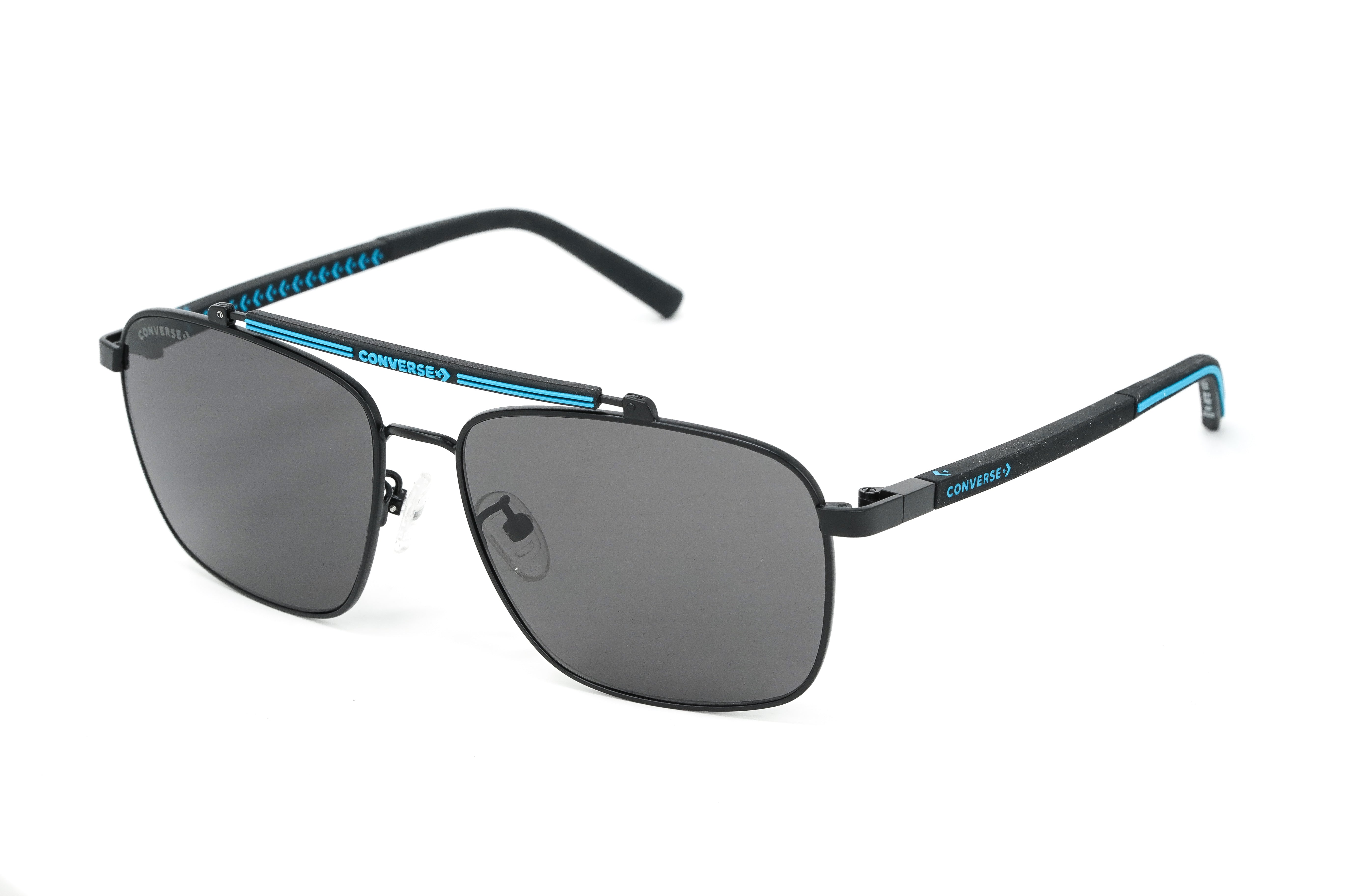 Converse Men's Sunglasses Square Flat Top Matte Black and Blue SCO229 0531-GR8 Sunglasses