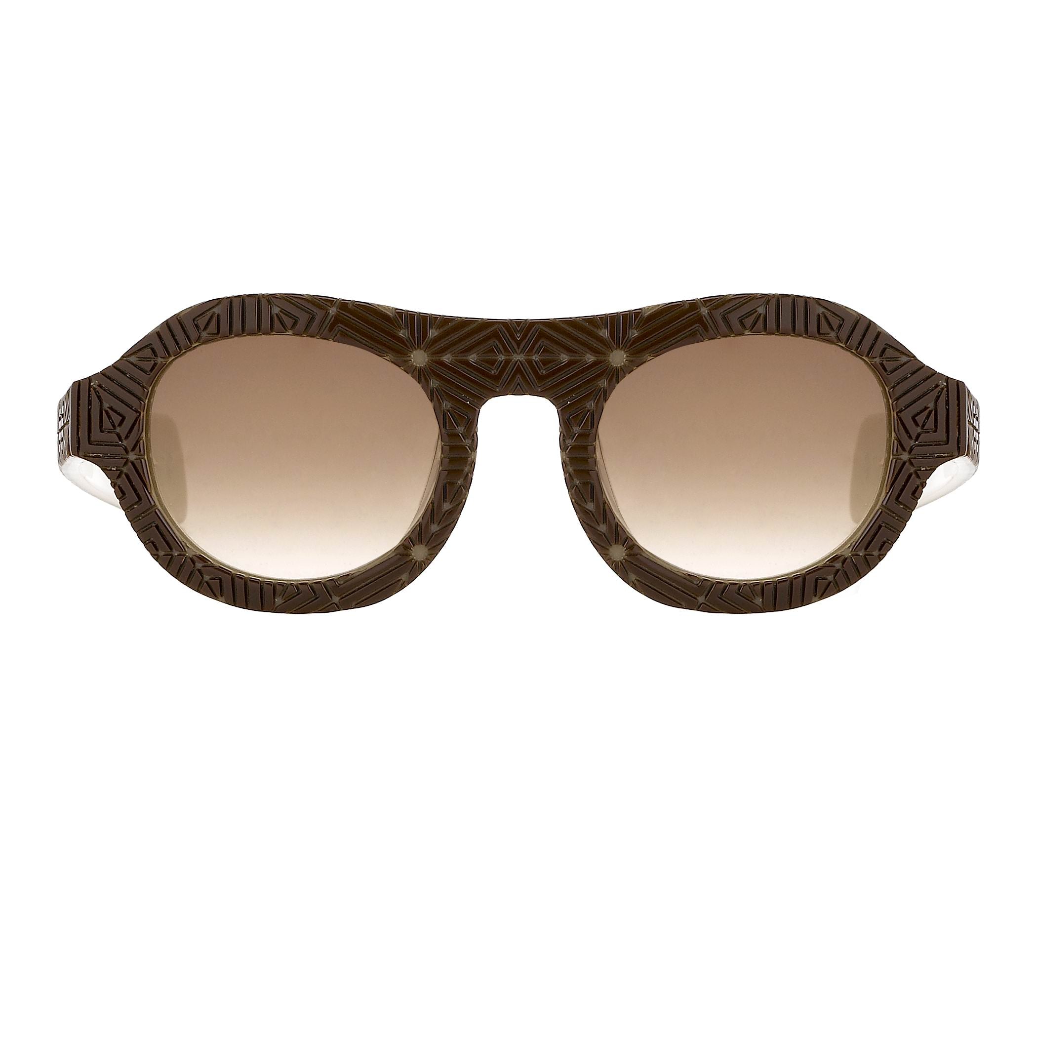 David David by Linda Farrow - Oval Solid Brown Mink Cream With Brown Lenses-GR8 Sunglasses