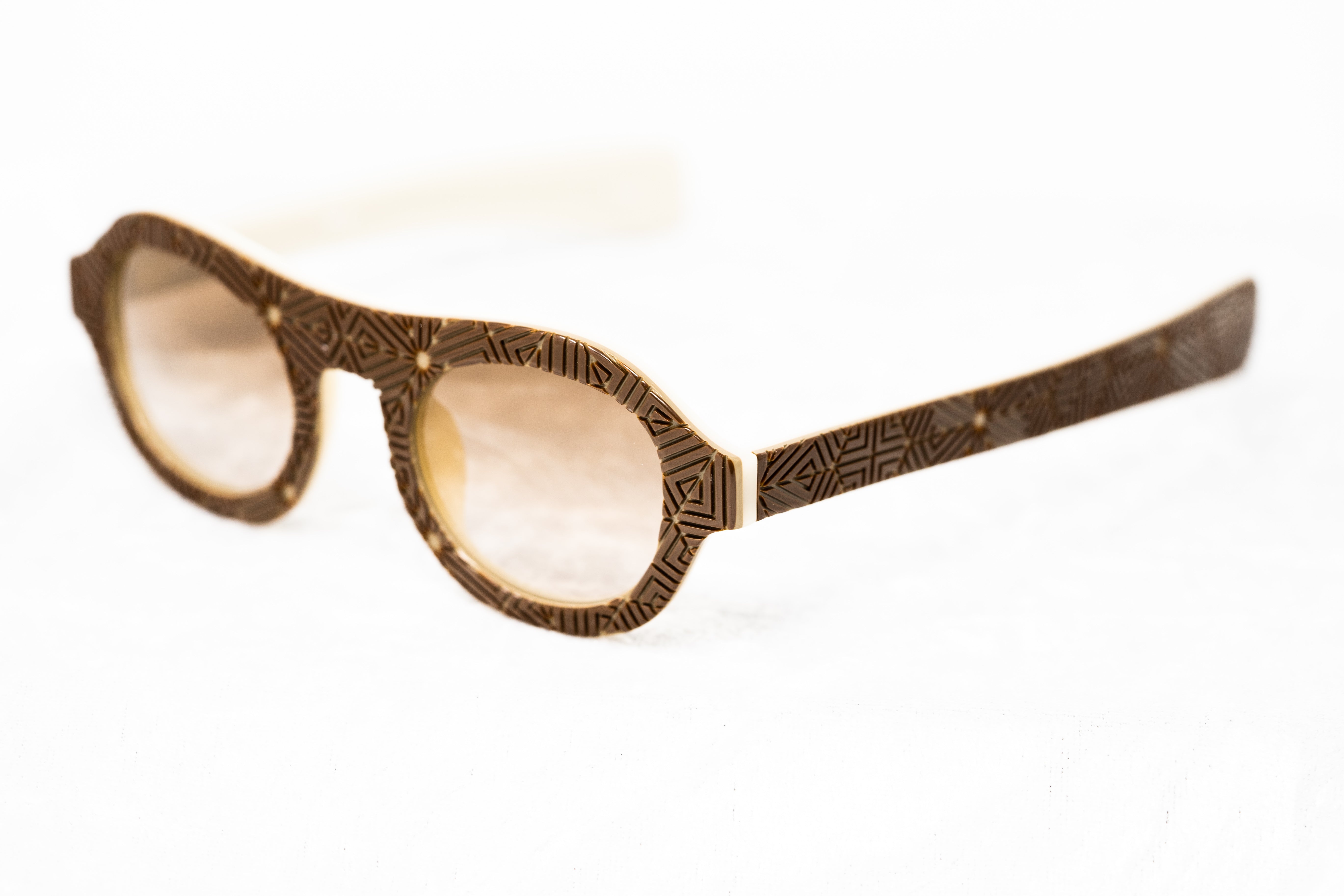 David David by Linda Farrow - Oval Solid Brown Mink Cream With Brown Lenses-GR8 Sunglasses