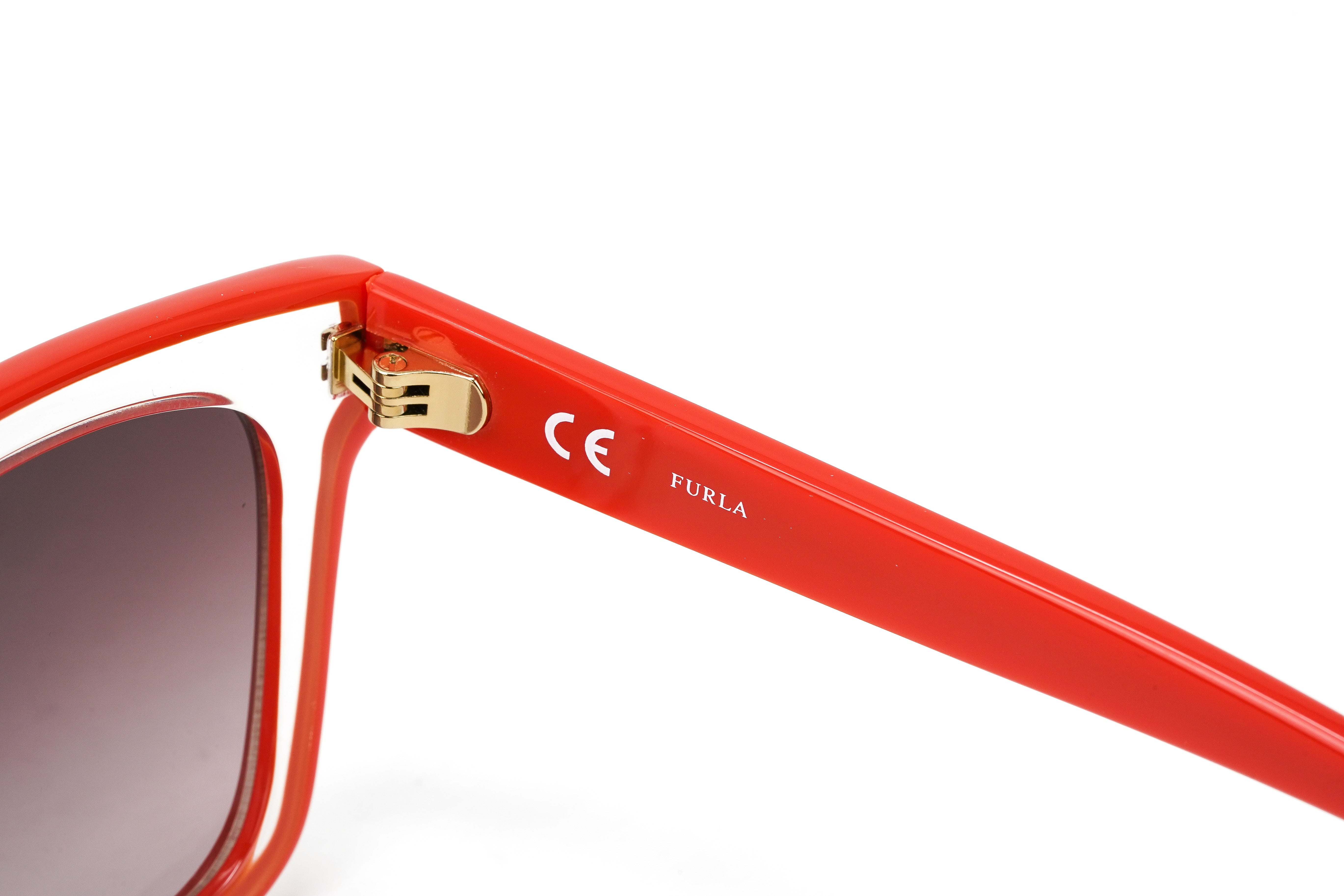Furla Women's Sunglasses Classic Square Clear/Red SFU069 0AFM-GR8 Sunglasses
