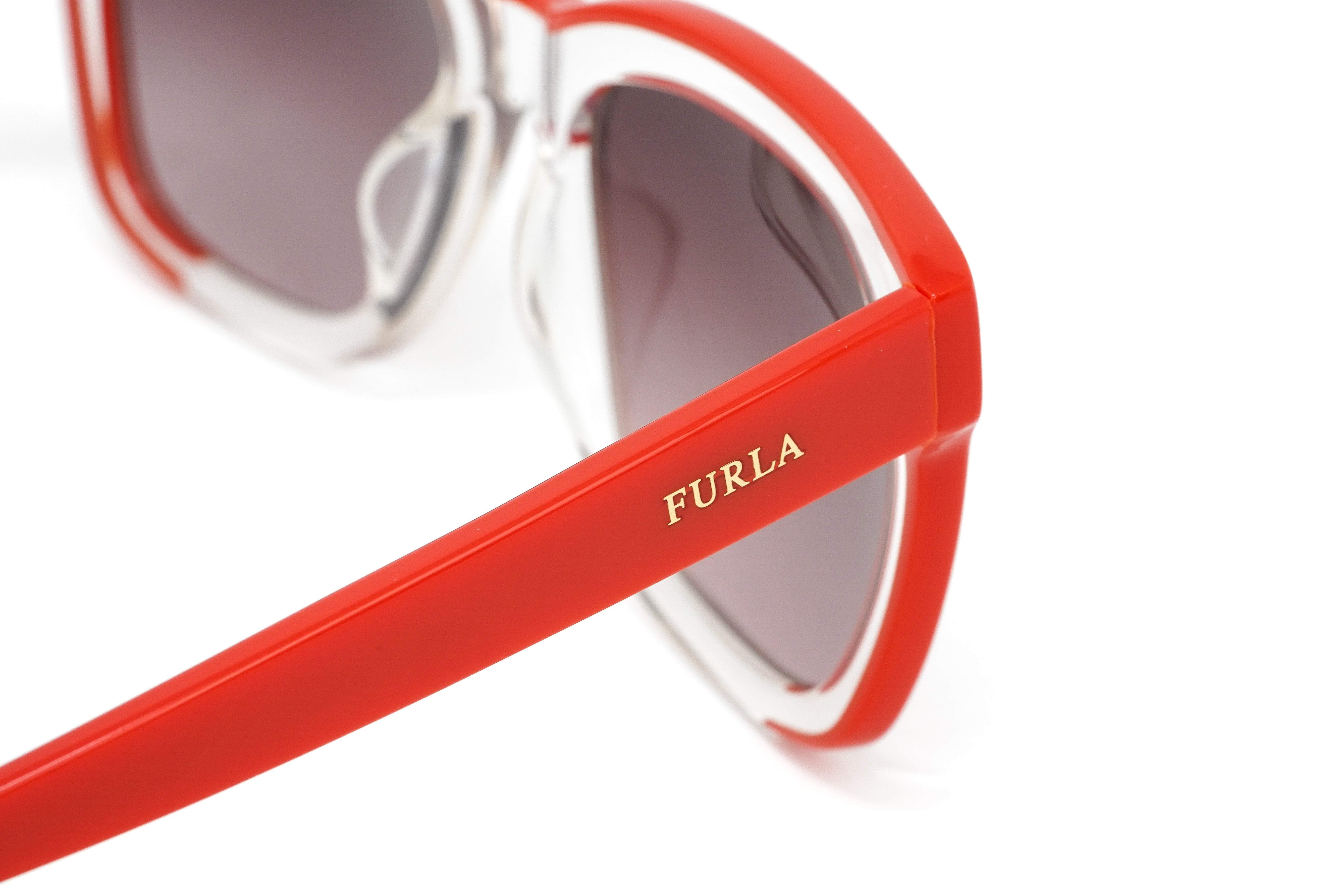 Furla Women's Sunglasses Classic Square Clear/Red SFU069 0AFM-GR8 Sunglasses