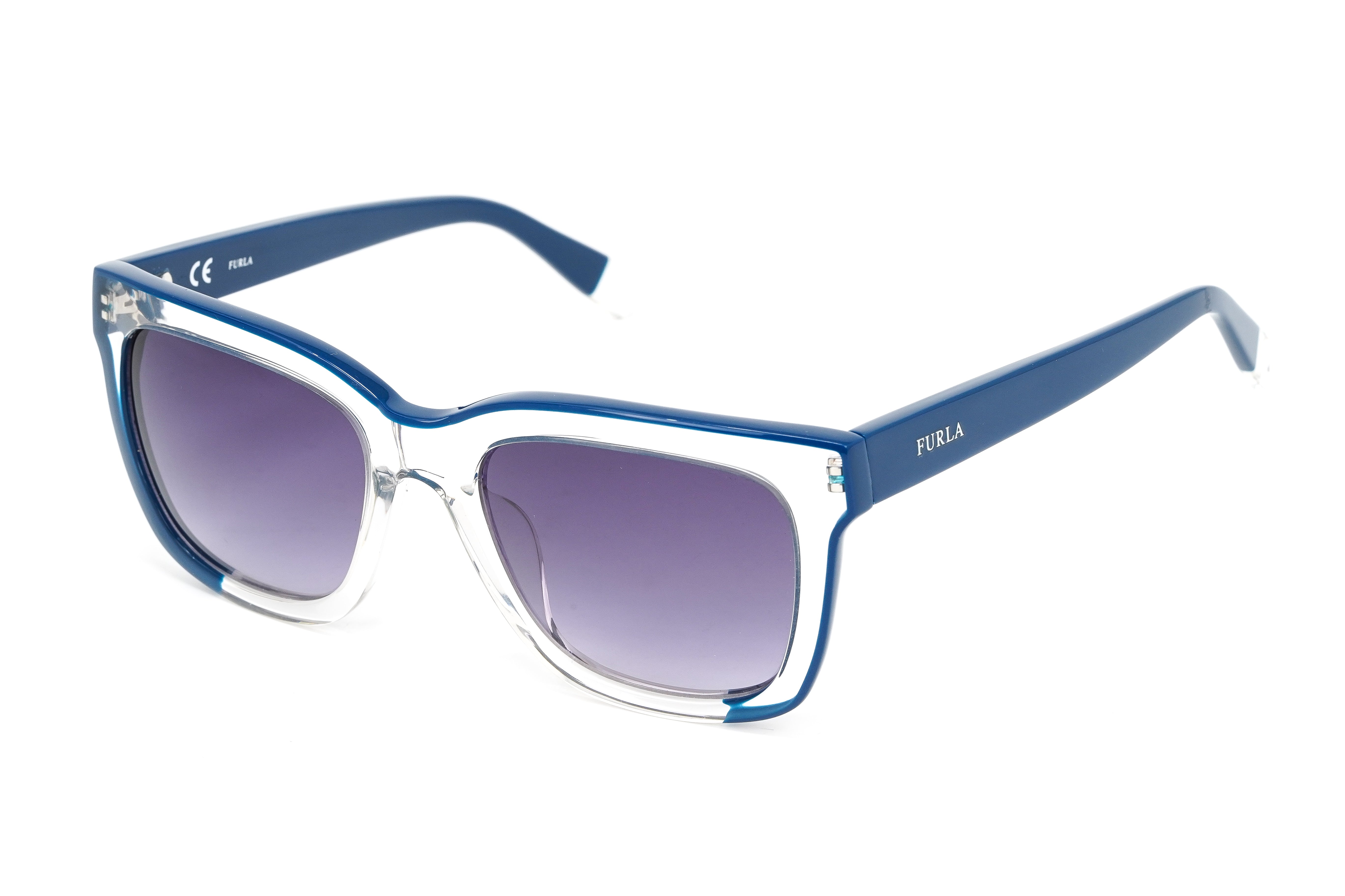 Furla Women's Sunglasses Classic Square Clear/Blue SFU069 0D82-GR8 Sunglasses