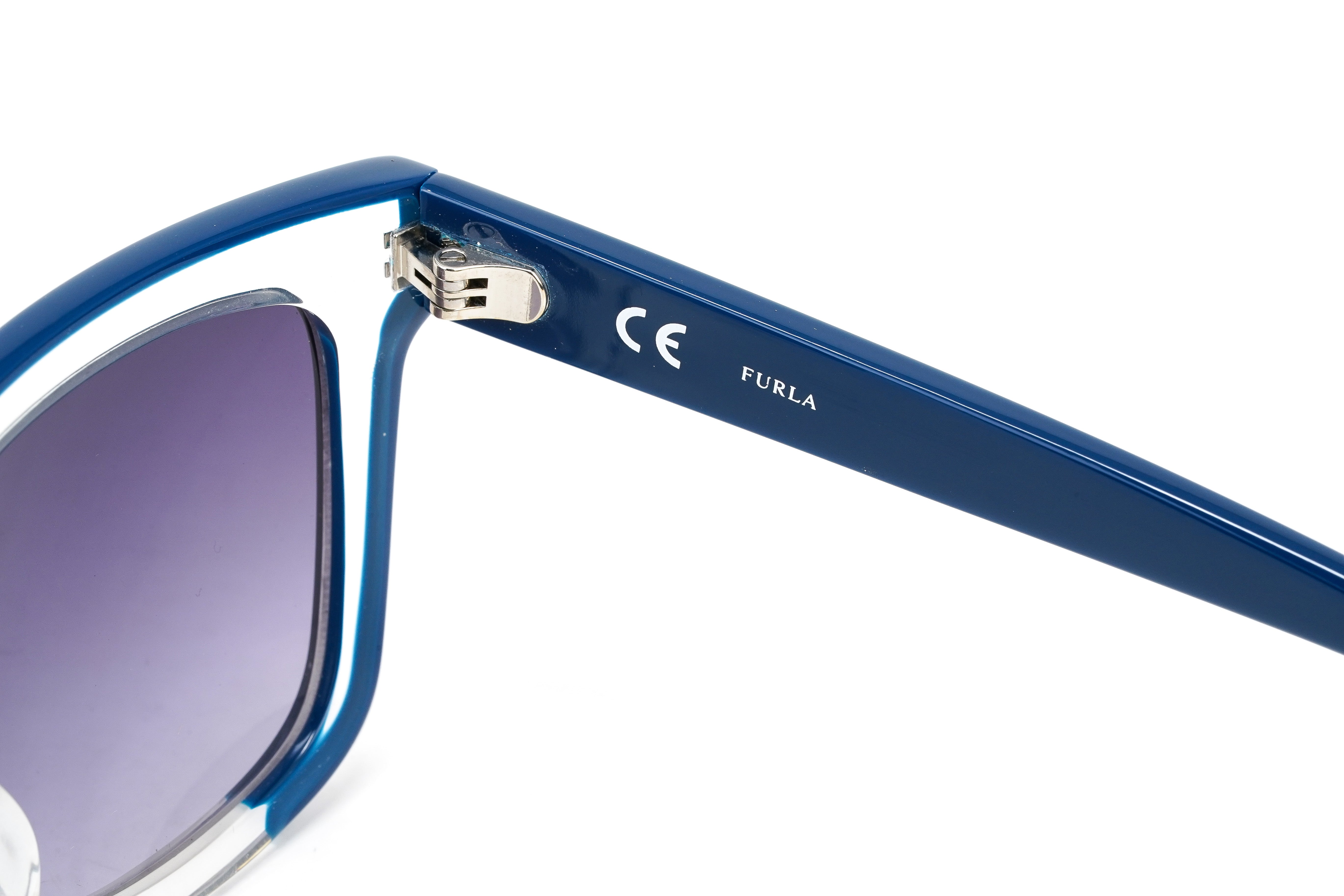 Furla Women's Sunglasses Classic Square Clear/Blue SFU069 0D82-GR8 Sunglasses