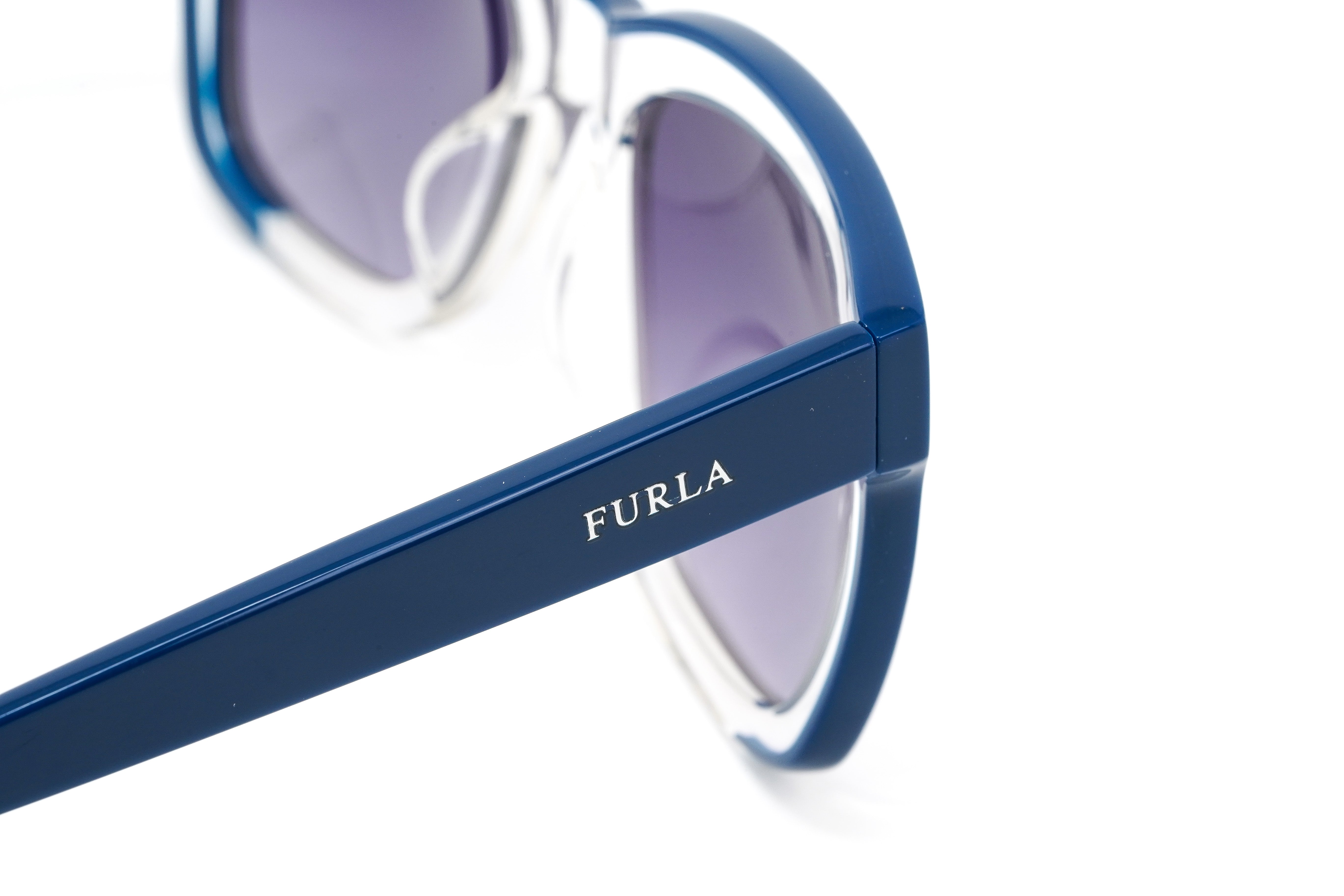 Furla Women's Sunglasses Classic Square Clear/Blue SFU069 0D82-GR8 Sunglasses