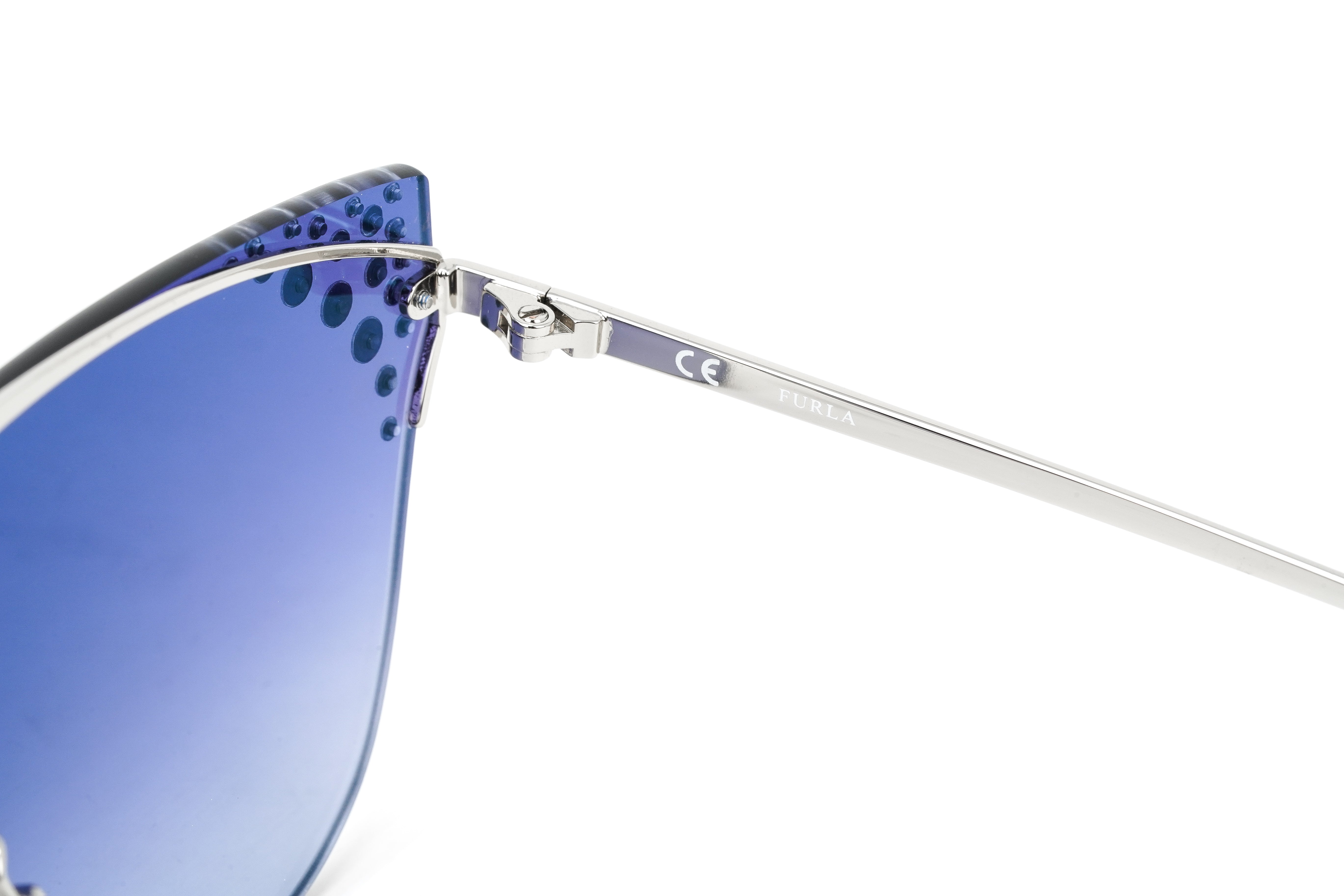 Furla Women's Sunglasses Rimless Browline Silver/Blue SFU225 579X-GR8 Sunglasses