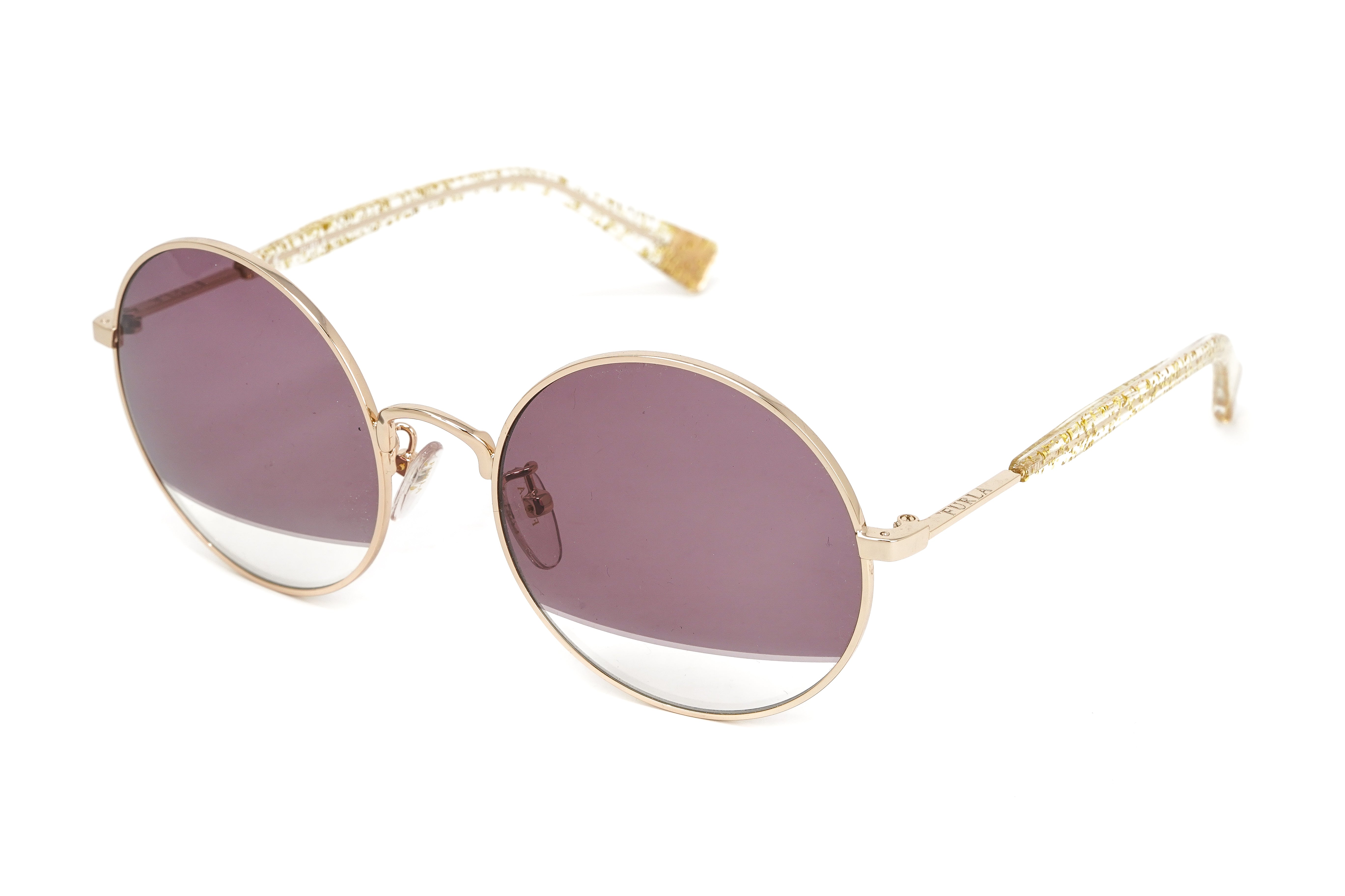 Furla Women's Sunglasses Round Gold/Purple SFU235 0300-GR8 Sunglasses