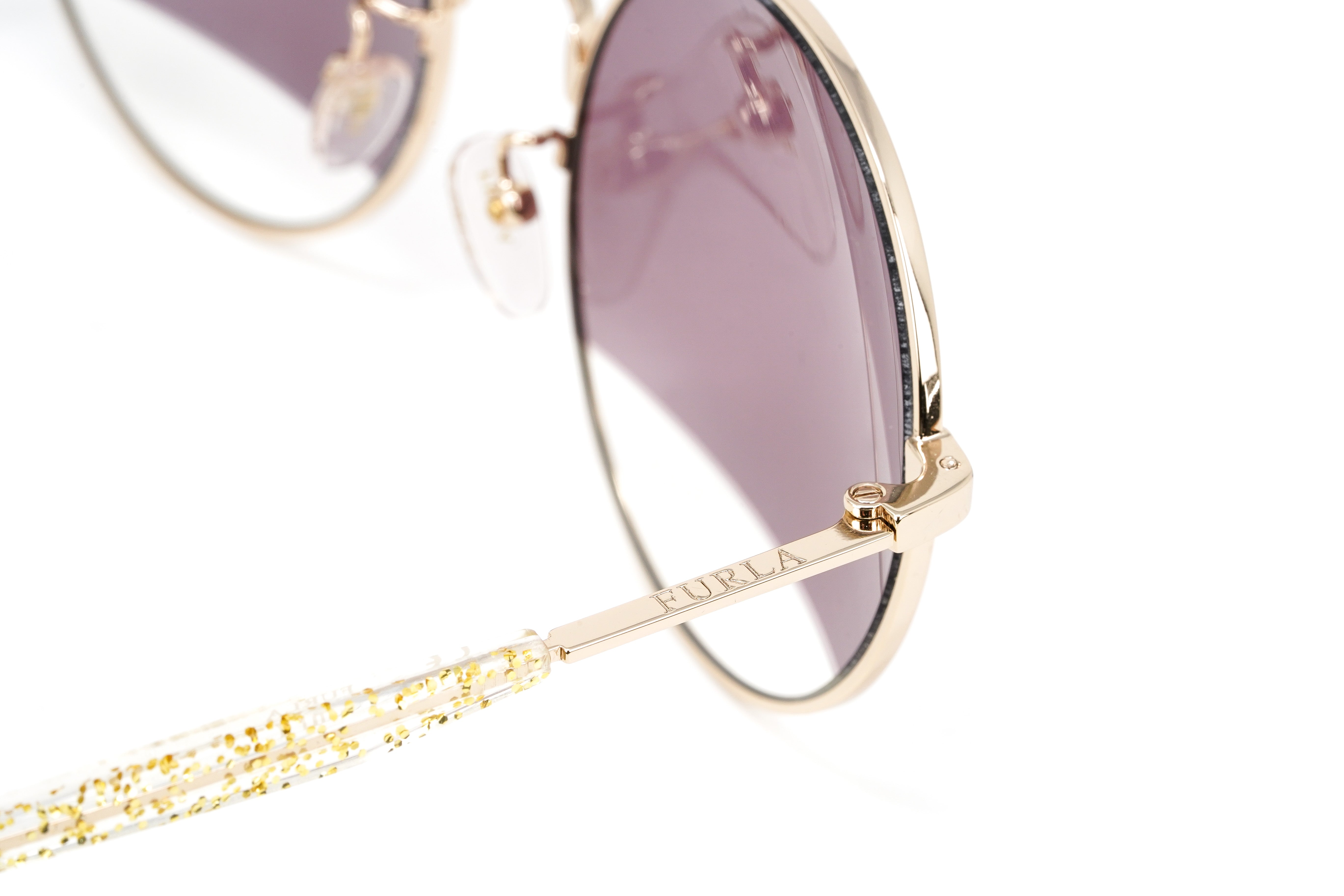 Furla Women's Sunglasses Round Gold/Purple SFU235 0300-GR8 Sunglasses