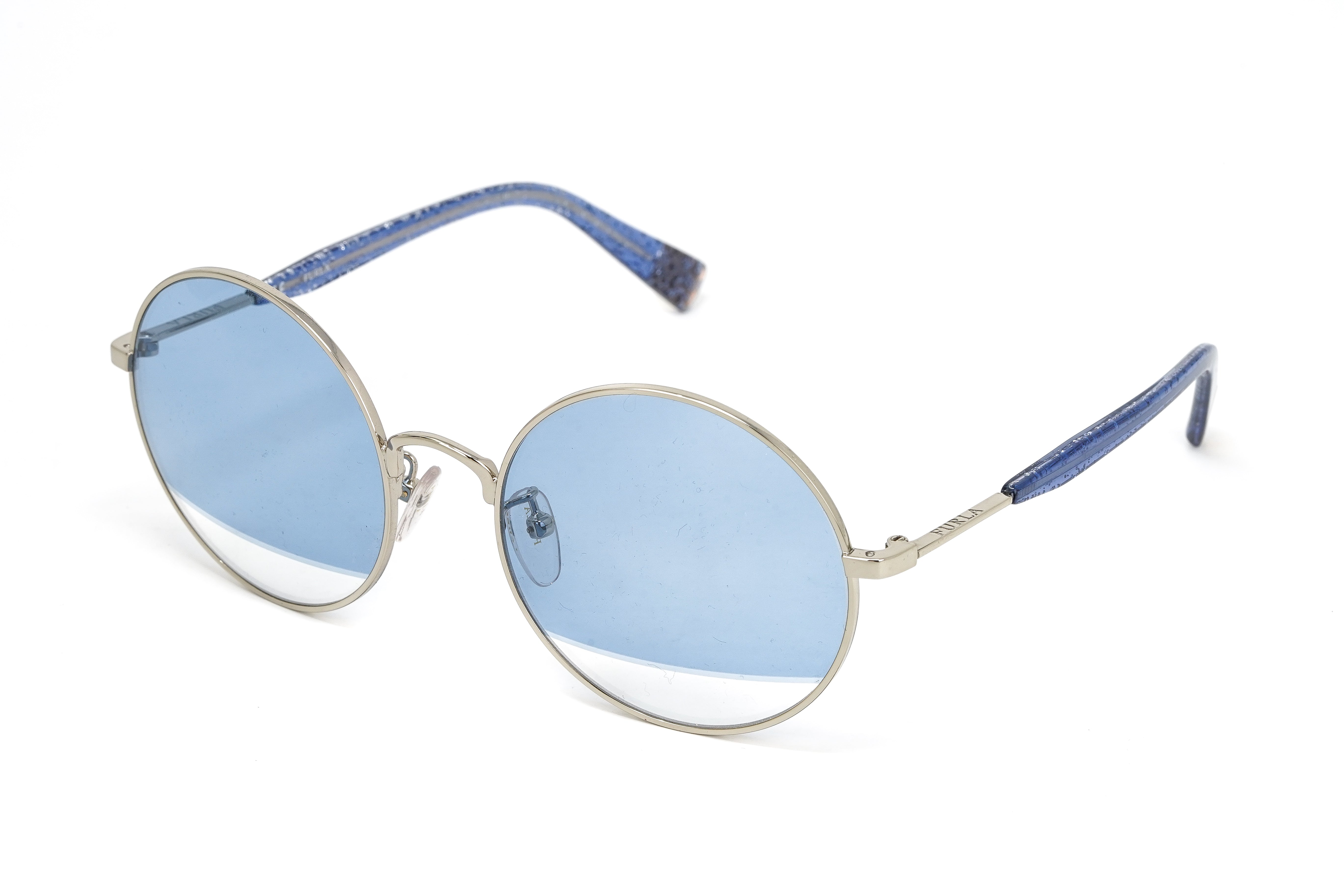 Furla Women's Sunglasses Round Gold/Blue SFU235 0594-GR8 Sunglasses