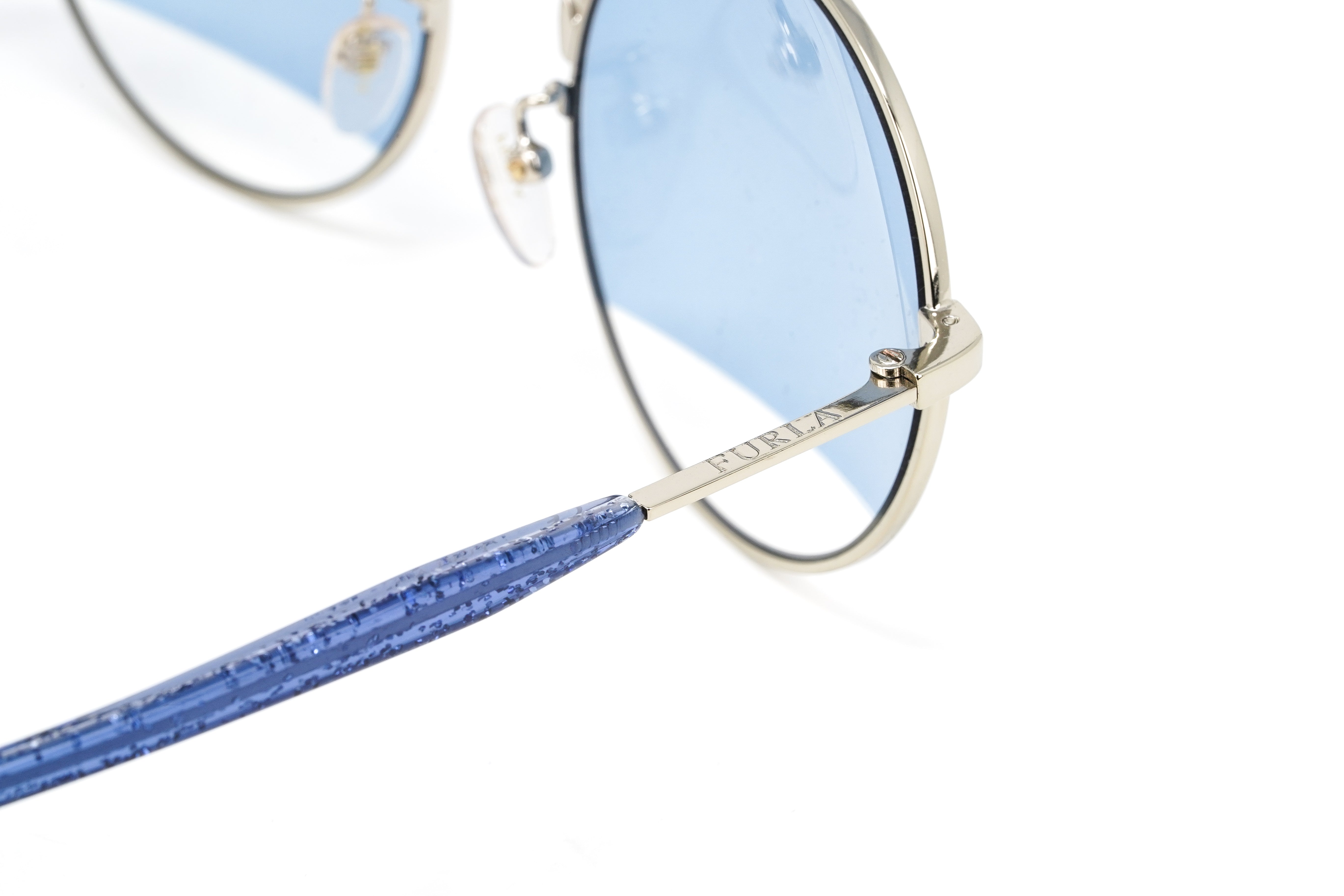 Furla Women's Sunglasses Round Gold/Blue SFU235 0594-GR8 Sunglasses