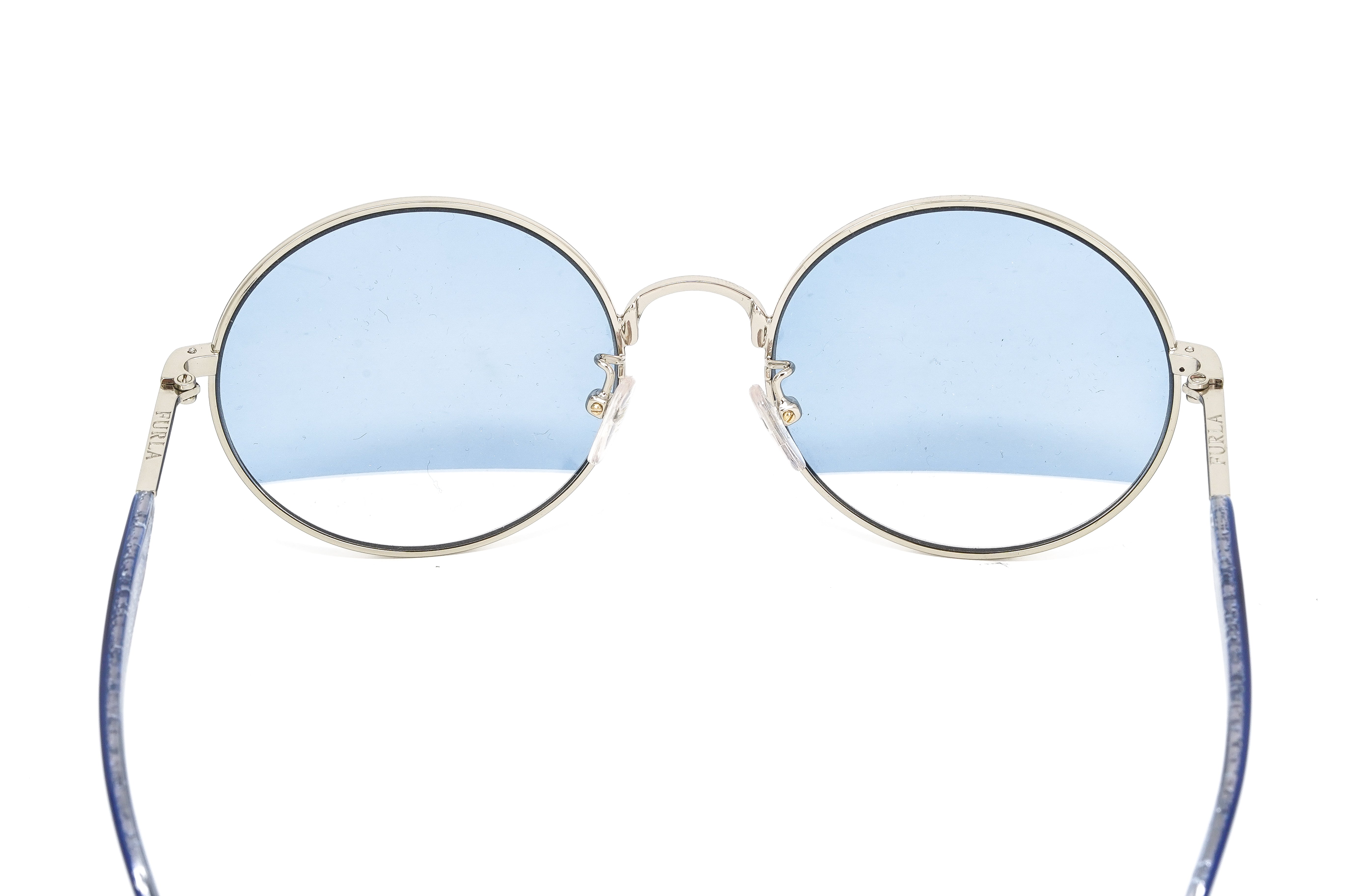 Furla Women's Sunglasses Round Gold/Blue SFU235 0594-GR8 Sunglasses