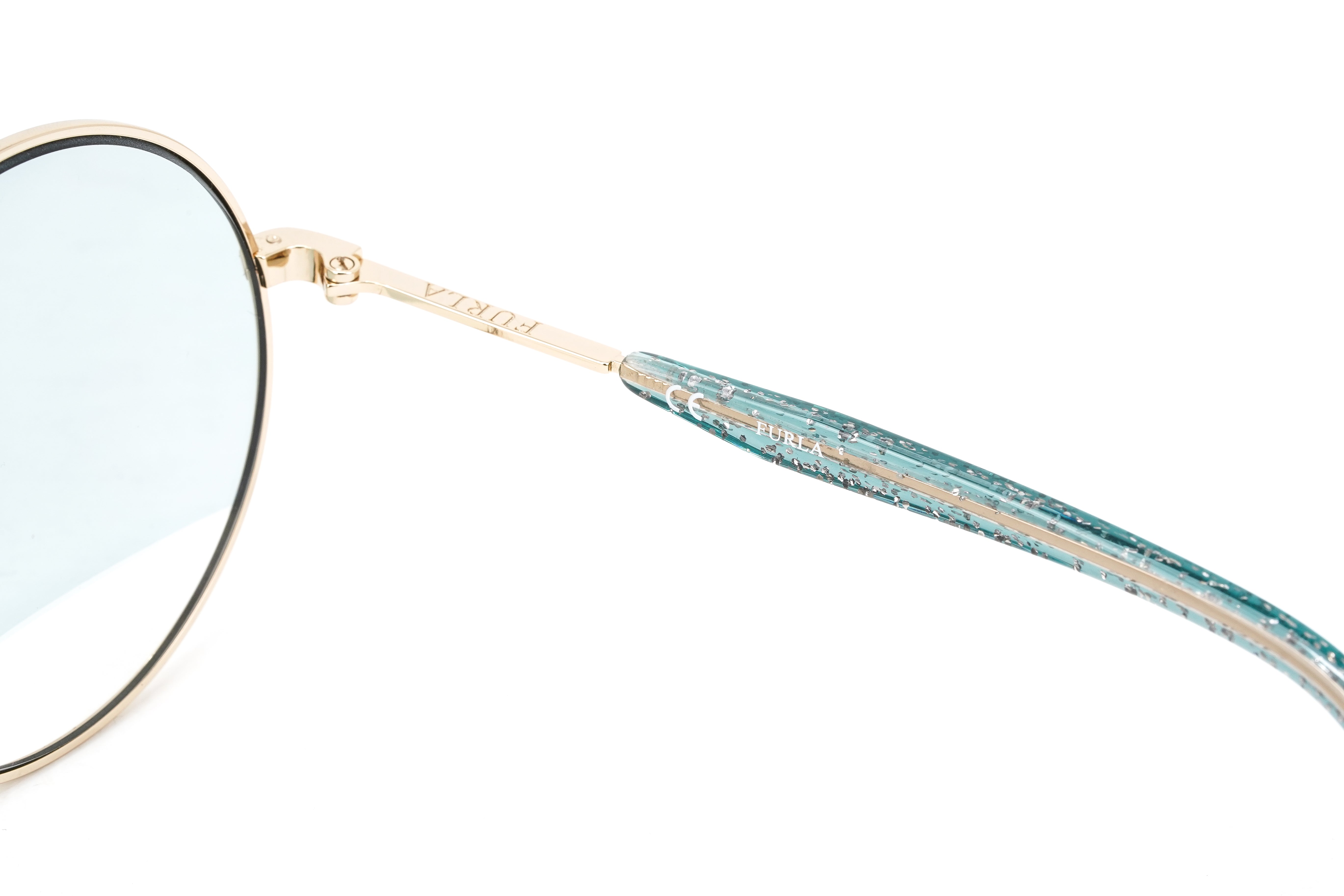 Furla Women's Sunglasses Round Gold/Blue SFU235 300V-GR8 Sunglasses