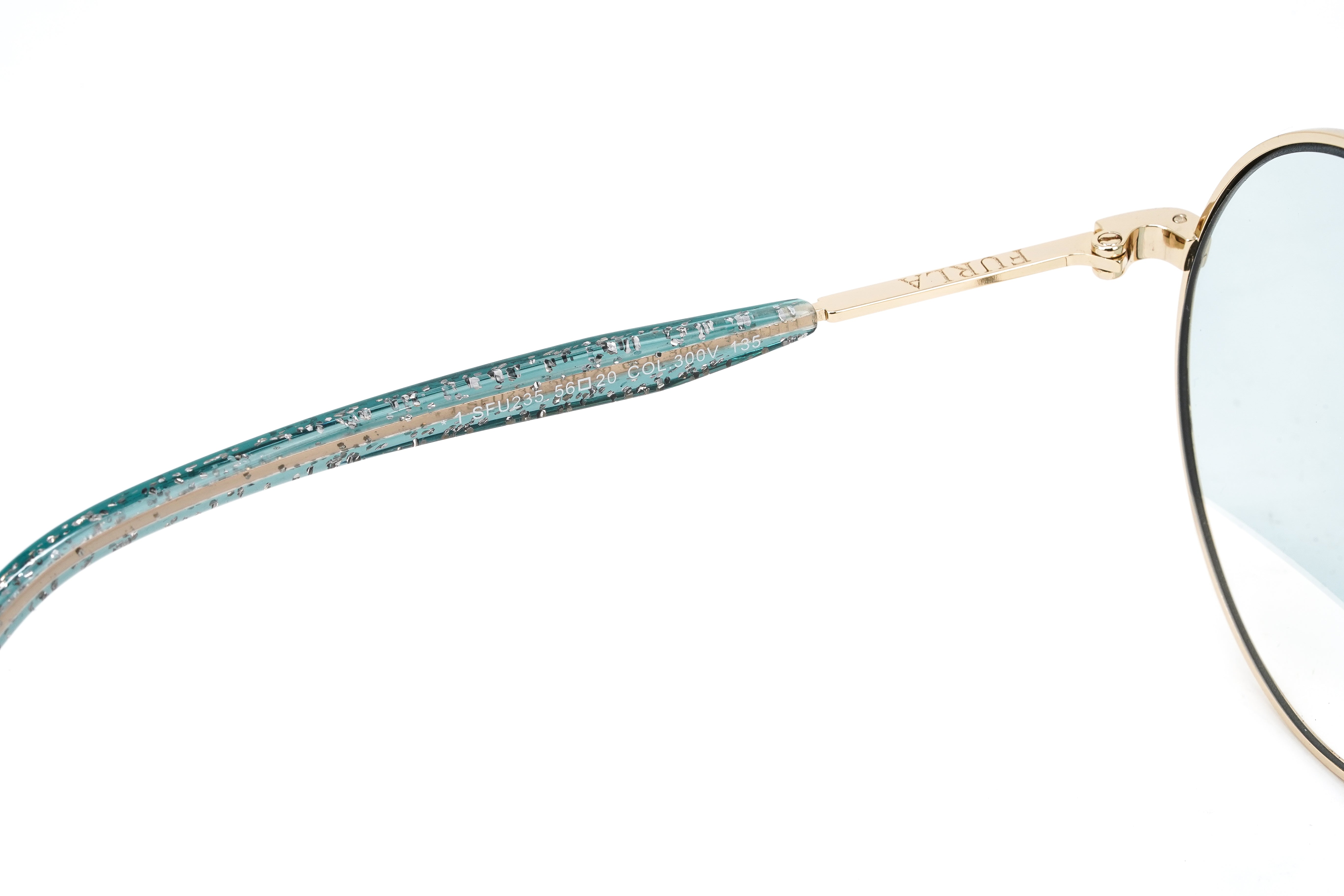 Furla Women's Sunglasses Round Gold/Blue SFU235 300V-GR8 Sunglasses