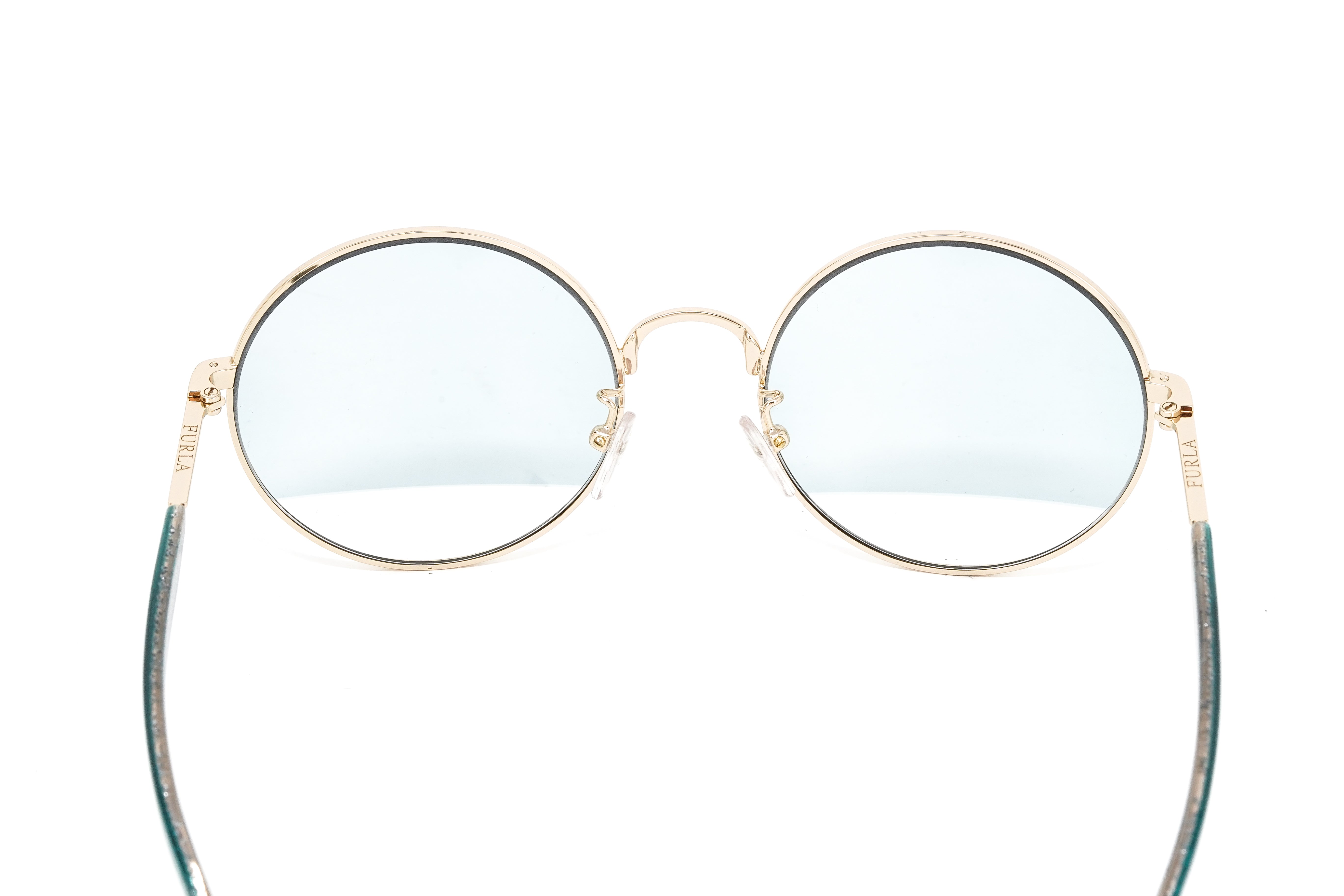 Furla Women's Sunglasses Round Gold/Blue SFU235 300V-GR8 Sunglasses