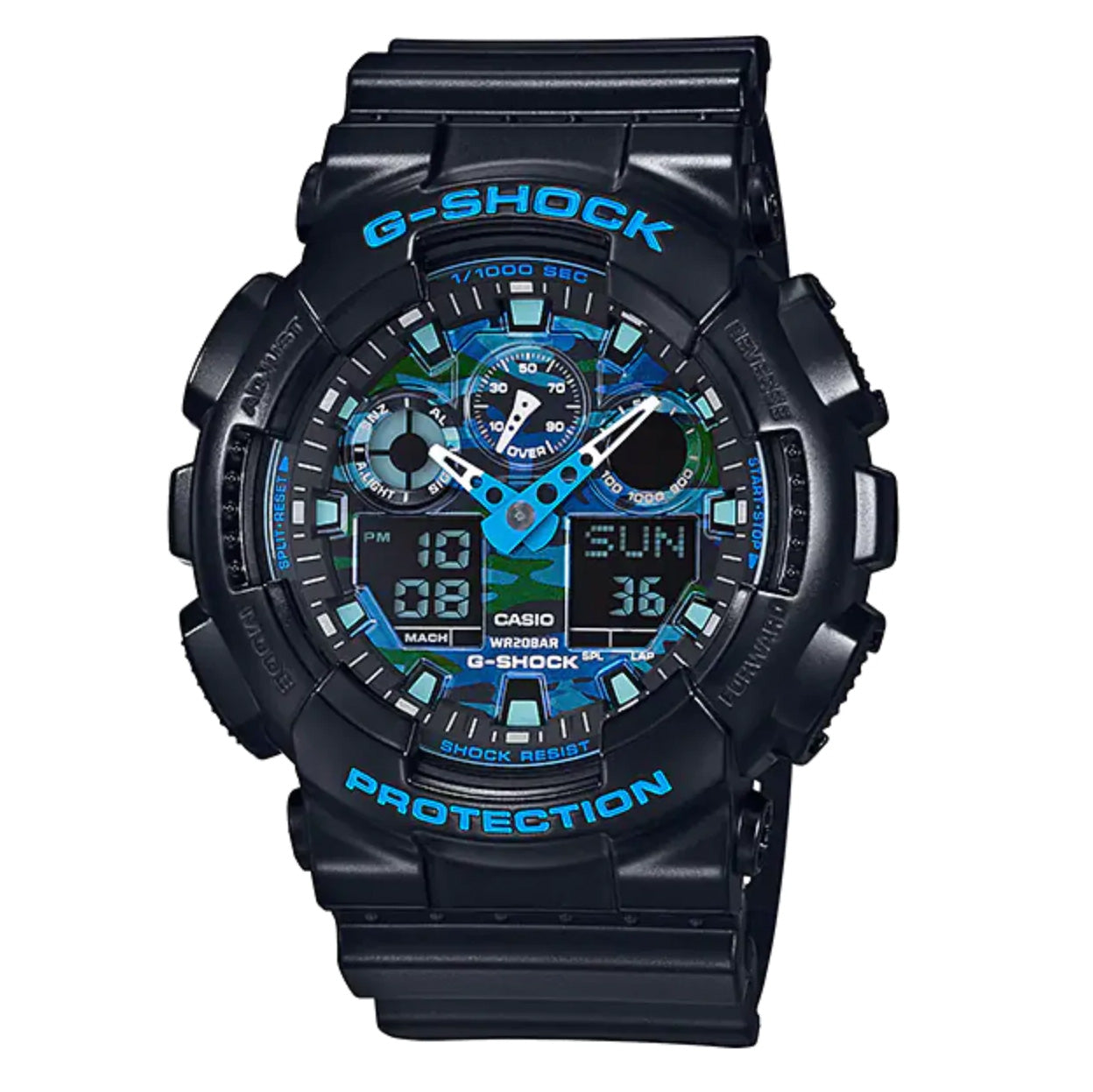 Casio G-Shock Watch Men's Blue Camo GA-100CB-1ADR-GR8 Sunglasses