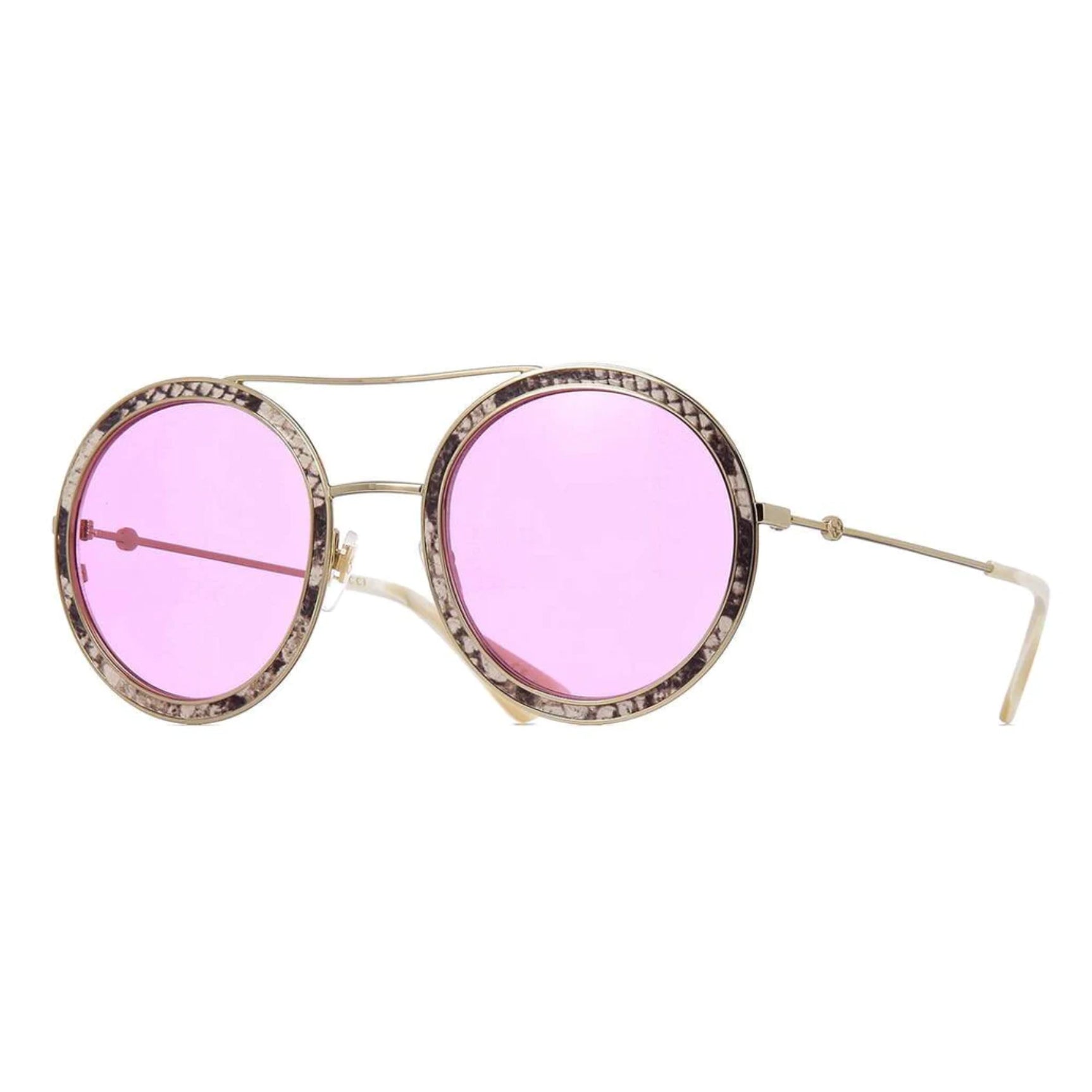 Gucci Women's Sunglasses Round Pilot Pink GG0061S LEATHER-001 54-GR8 Sunglasses