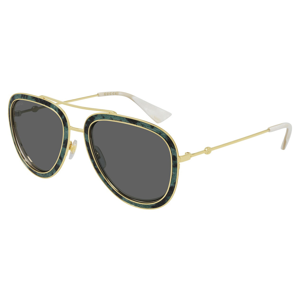Gucci Women's Sunglasses Pilot Gold Green GG0062S LEATHER-002 55-GR8 Sunglasses