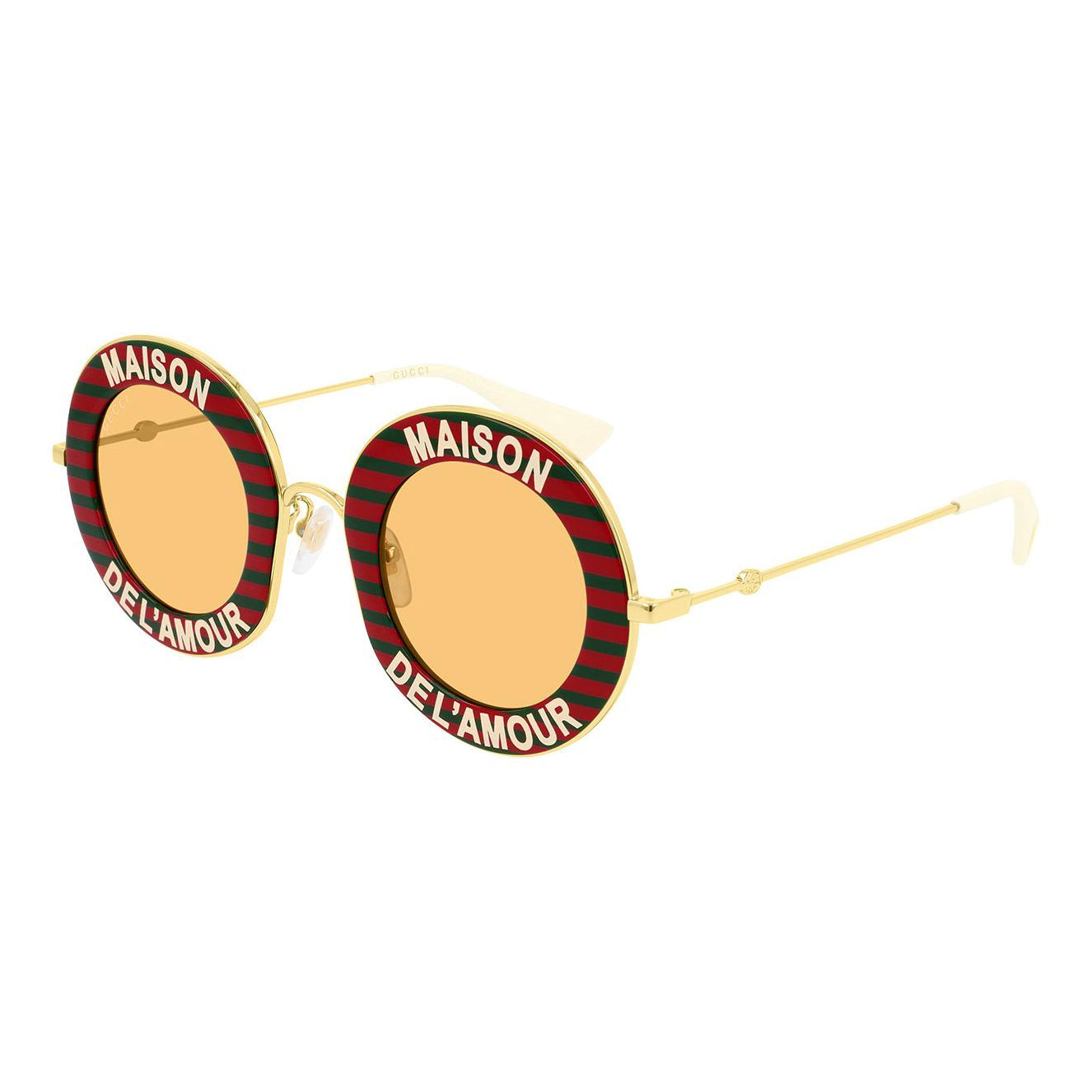 Gucci Women's Sunglasses Oversized Round Gold Maison de l'Amour GG0113S-007 44-GR8 Sunglasses