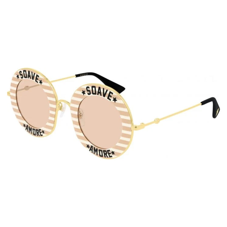 Gucci Women's Sunglasses Oversized Round Gold Soave Amore GG0113S-009 44-GR8 Sunglasses