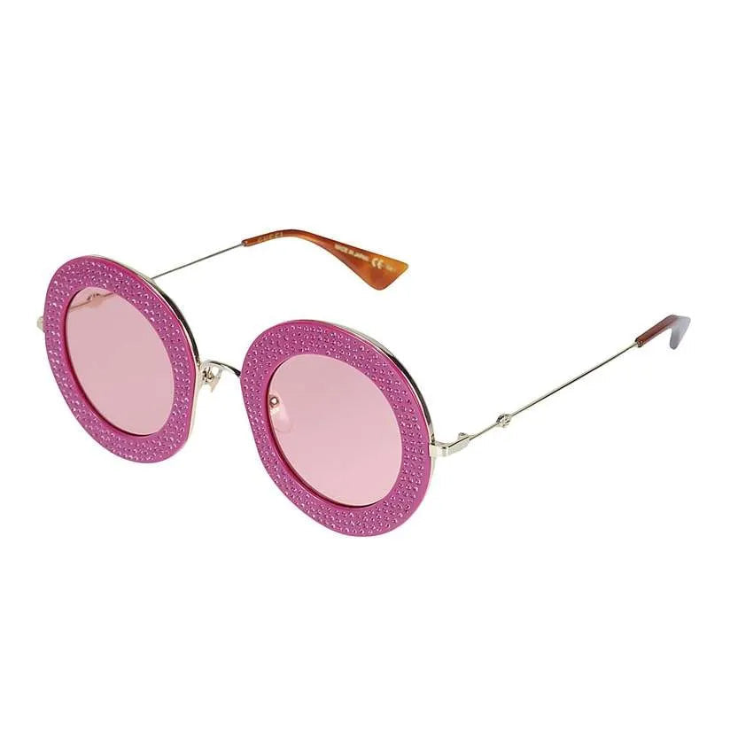 Gucci Women's Sunglasses Oversized Round Fuchsia Gold Pink GG0113S-012 44-GR8 Sunglasses