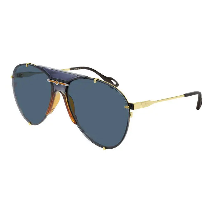 Gucci Unisex Sunglasses Oversized Pilot Blue Gold GG0740S-002 61-GR8 Sunglasses