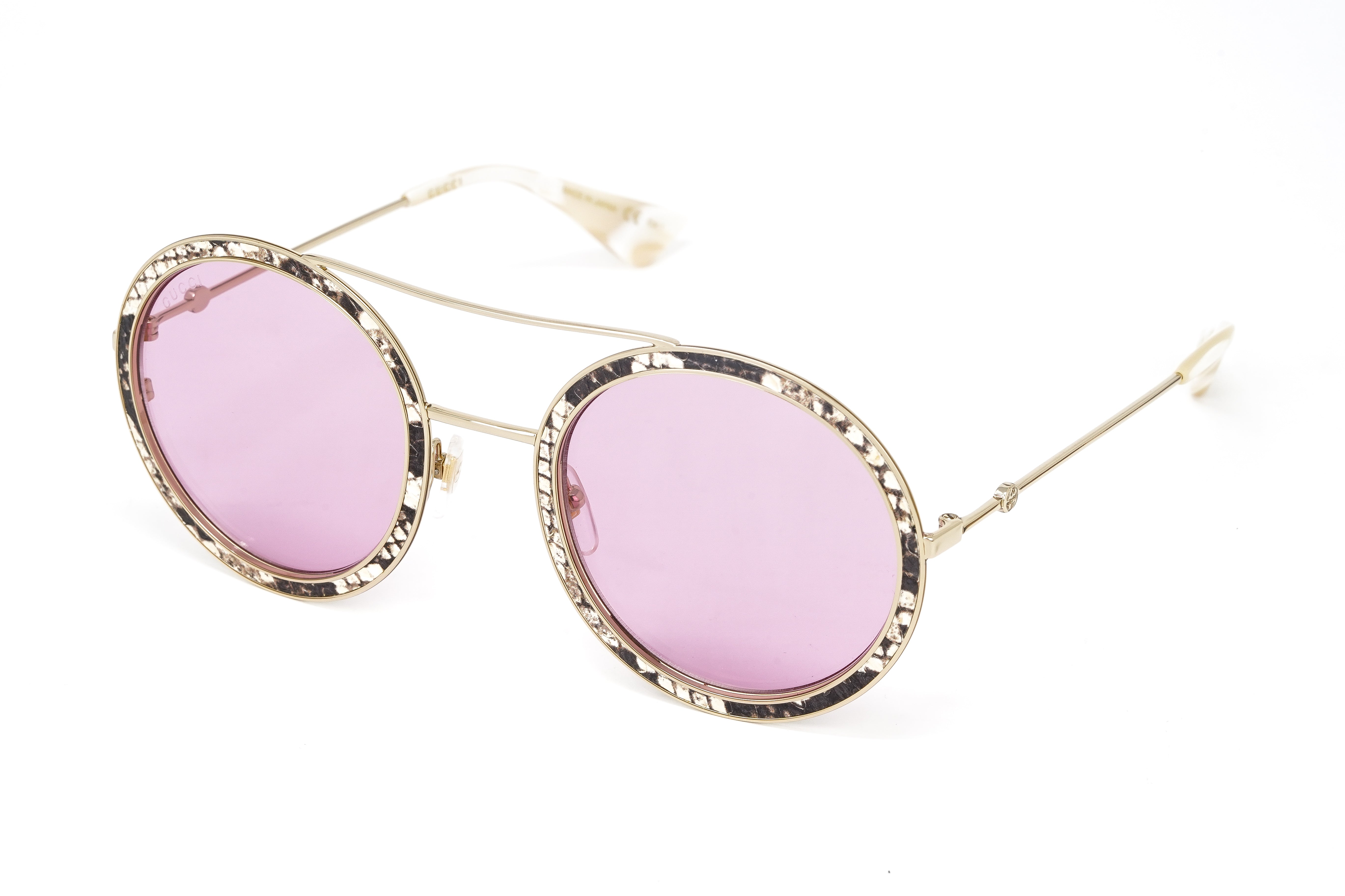 Gucci Women's Sunglasses Round Pilot Pink GG0061S LEATHER-001 54-GR8 Sunglasses