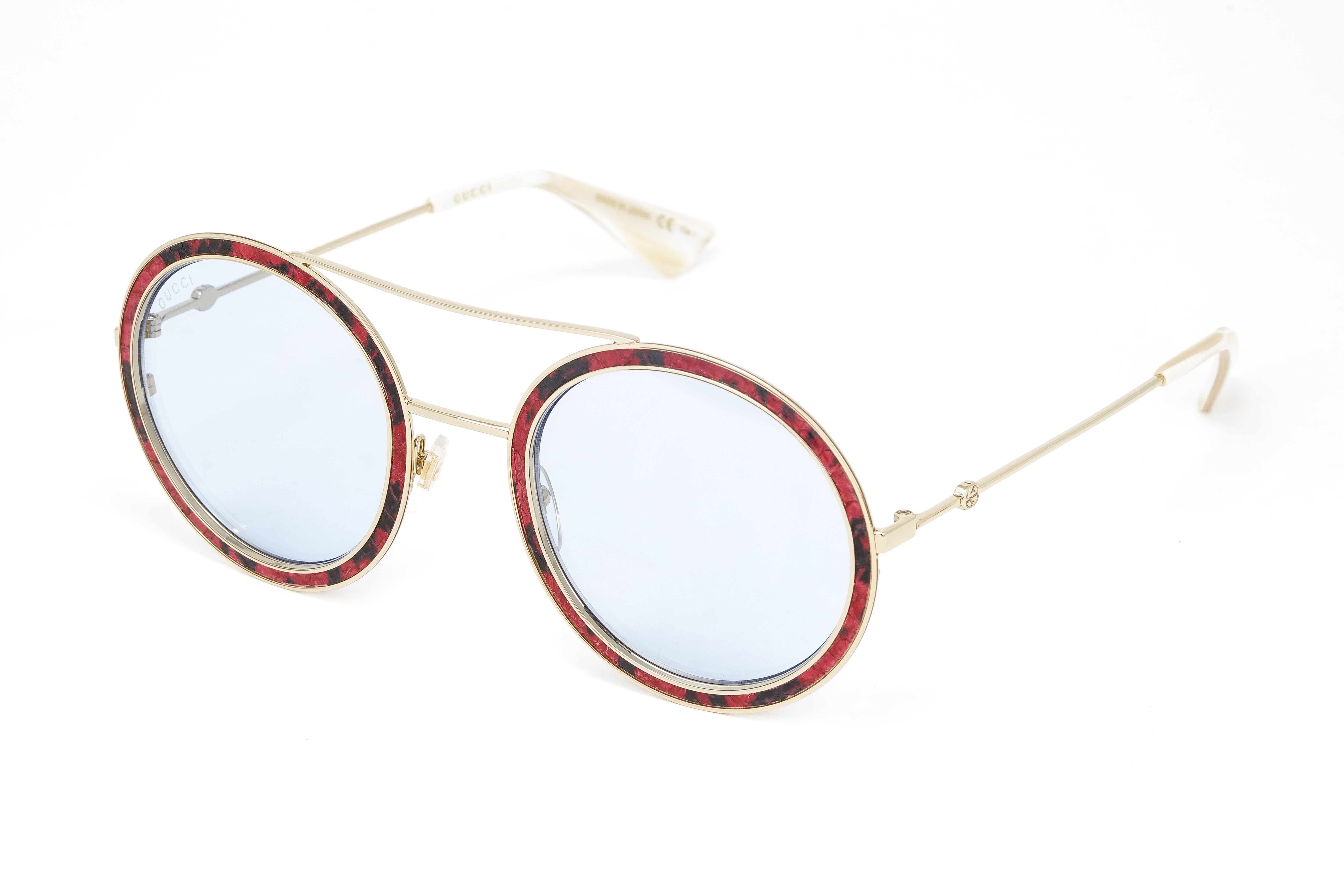 Gucci Women's Sunglasses Round Pilot Blue GG0061S LEATHER-002 54-GR8 Sunglasses