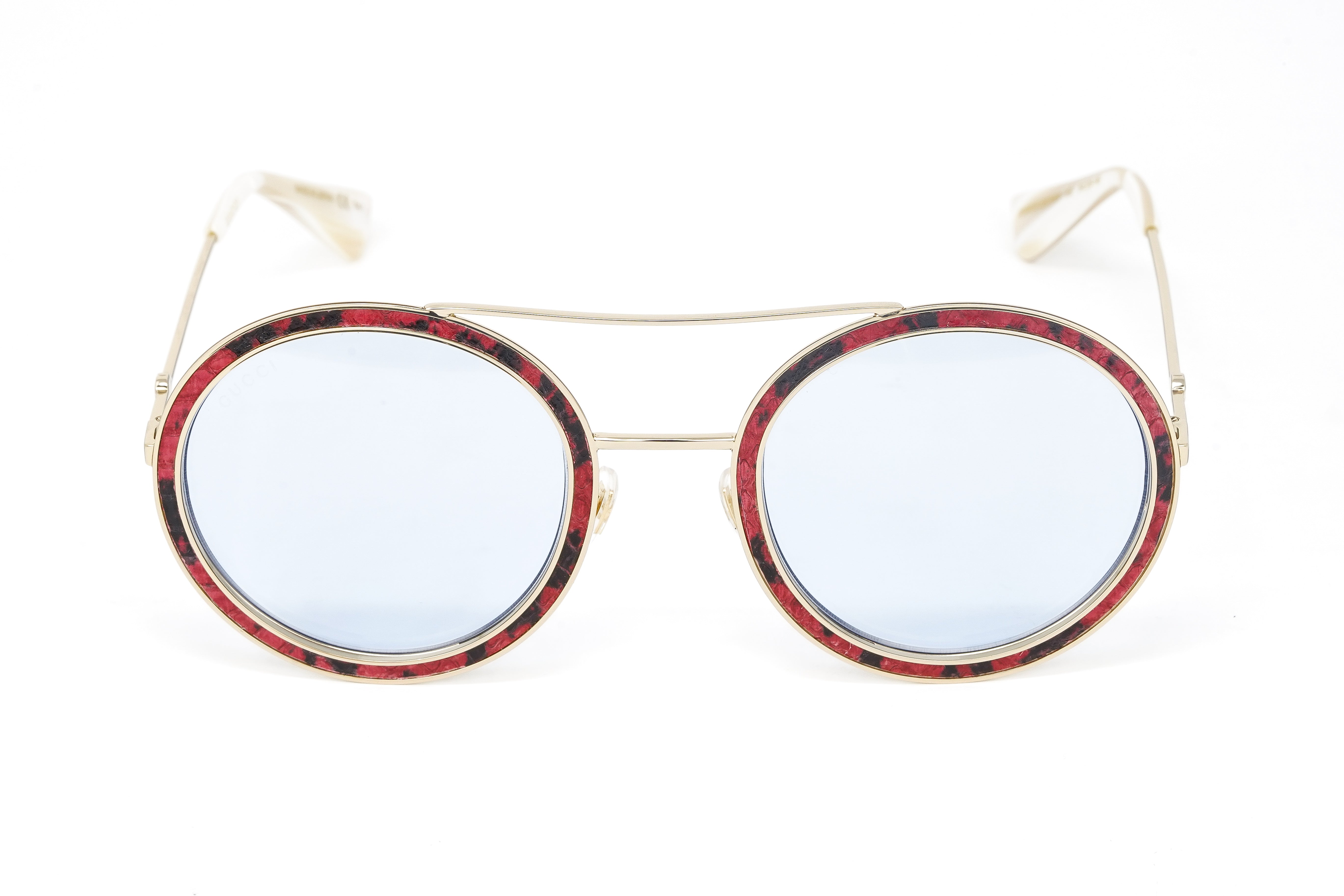 Gucci Women's Sunglasses Round Pilot Blue GG0061S LEATHER-002 54-GR8 Sunglasses