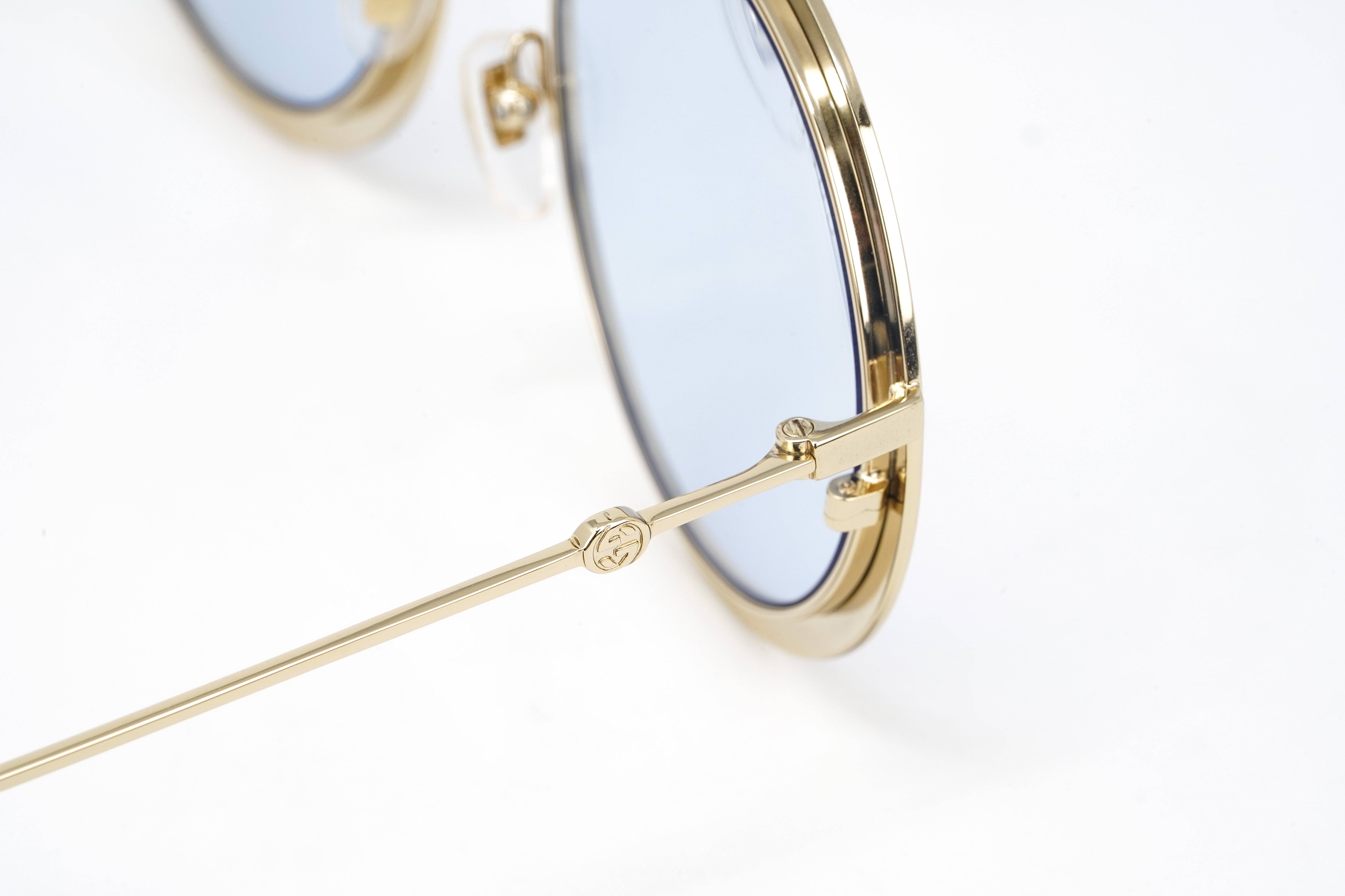 Gucci Women's Sunglasses Round Pilot Blue GG0061S LEATHER-002 54-GR8 Sunglasses