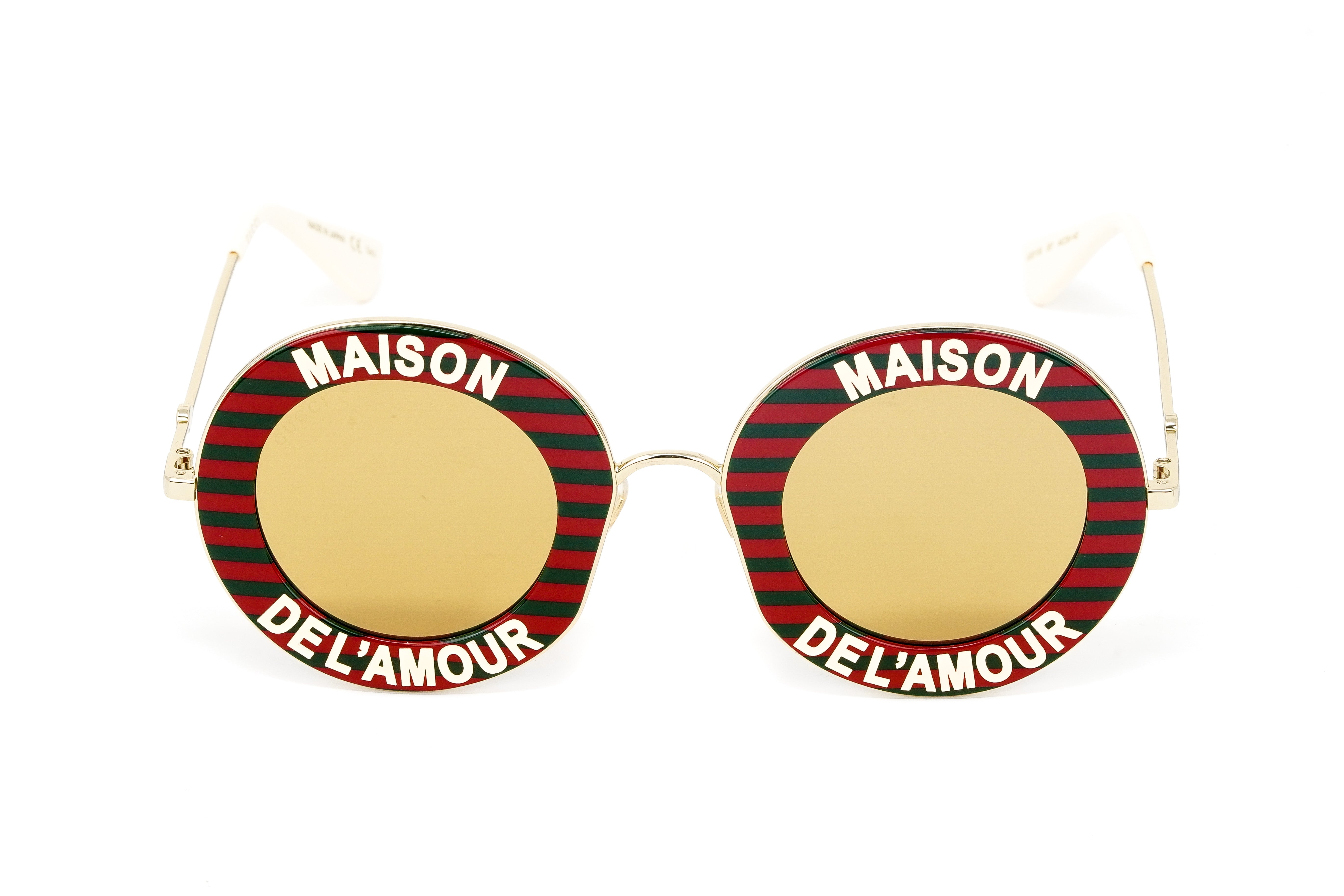 Gucci Women's Sunglasses Oversized Round Gold Maison de l'Amour GG0113S-007 44-GR8 Sunglasses